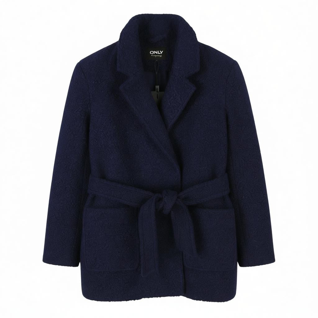ONLY Dana Fame Wrap Women Coat XS Evening Blue Belted Snap Closure Coat
