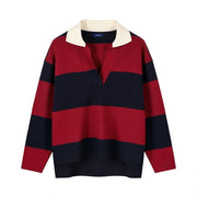GANT Women Jumper XS Red Wool Blend Striped V Neck Oversized Knit Pull On