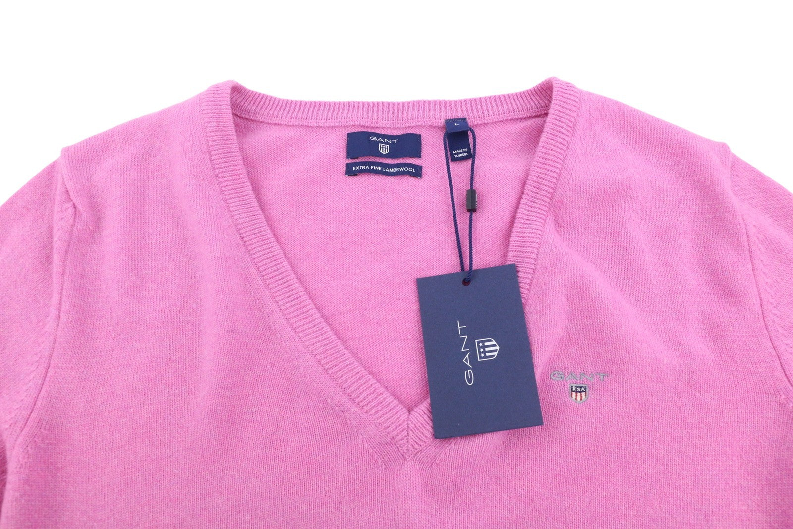 GANT Extrafine Lambswool V Neck Women Jumper L Light Fuchsia Knit Pull On
