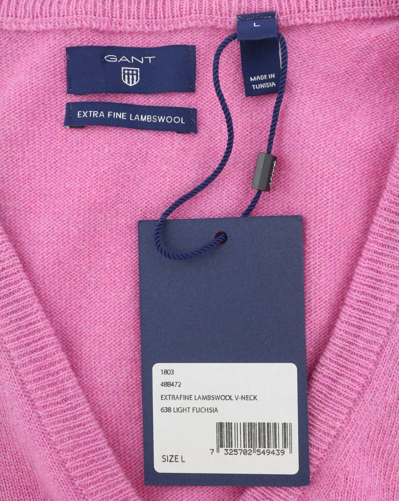 GANT Extrafine Lambswool V Neck Women Jumper L Light Fuchsia Knit Pull On