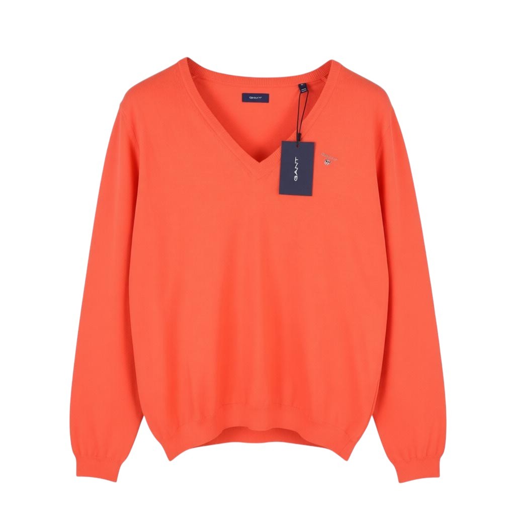 GANT Cotton V Neck Women Jumper XL Strong Coral Tight Knit Pull On