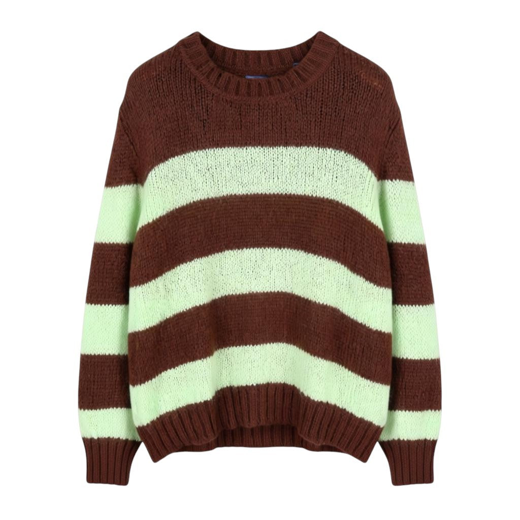 GANT Mohair Striped C Neck Women Jumper XL Cocoa Bean Wool Knit Pull On