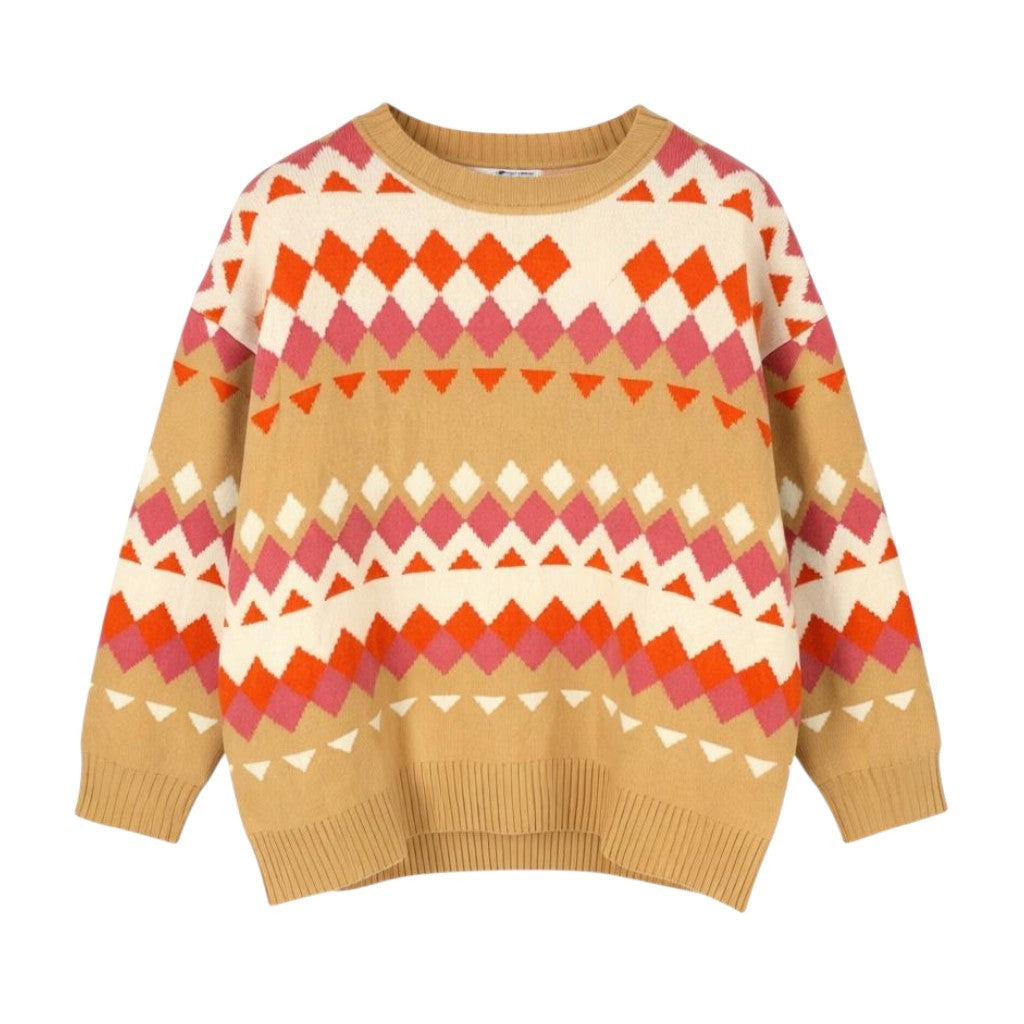 GANT Fairisle C Neck Women Jumper L Toffee Beige Wool Cashmere Knit Pull On