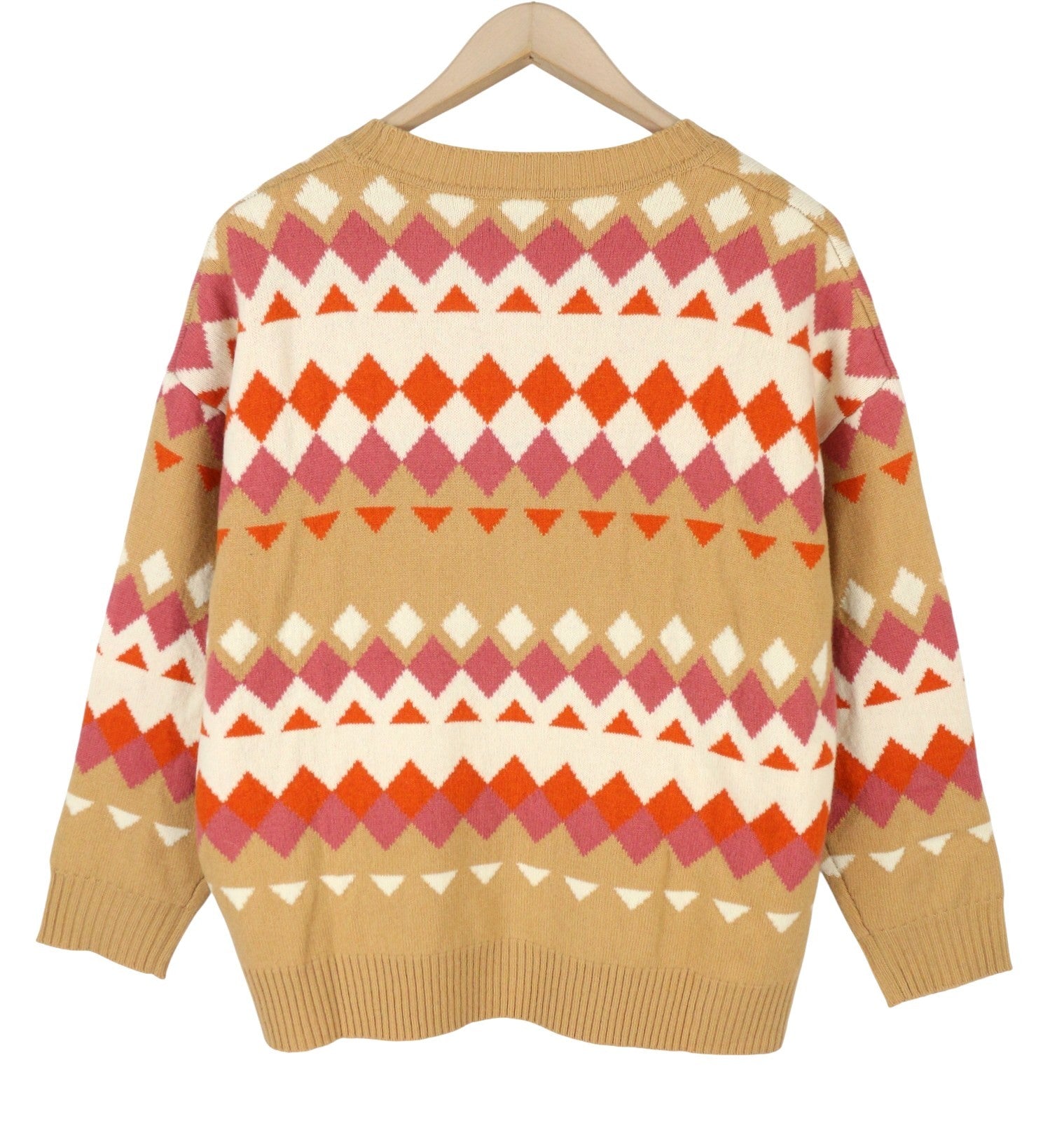 GANT Fairisle C Neck Women Jumper L Toffee Beige Wool Cashmere Knit Pull On