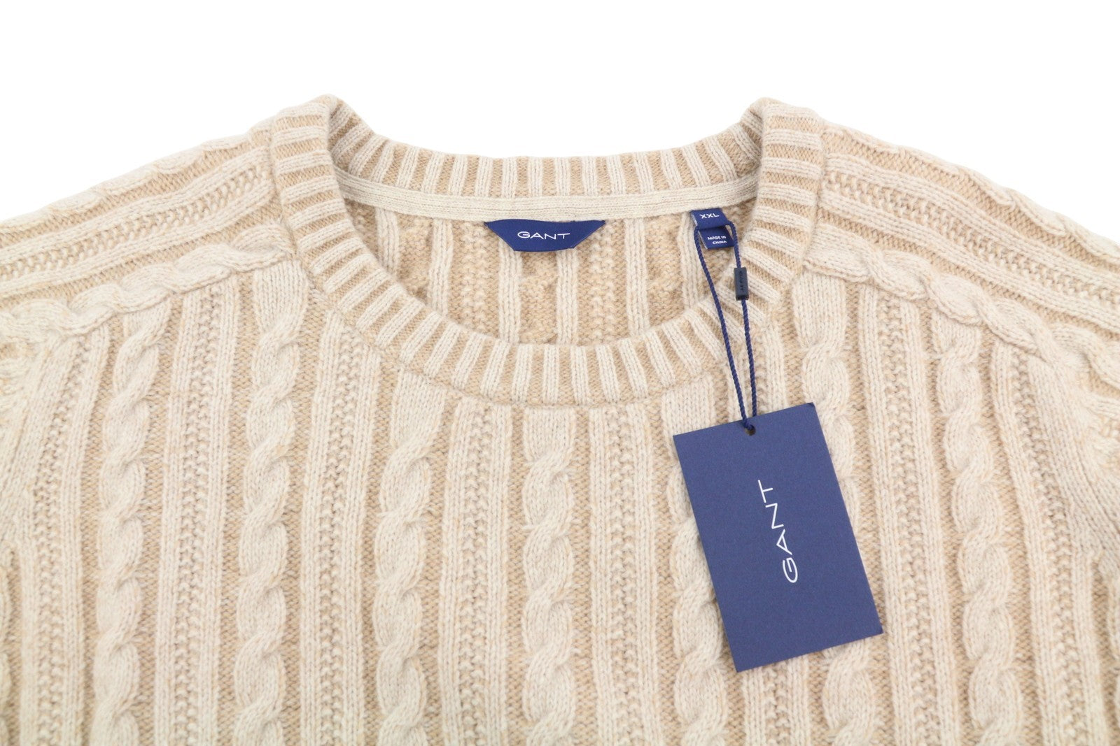 GANT Winter Faded Cable Crew Women Jumper 2XL Warm Khaki Wool Knit Pull On