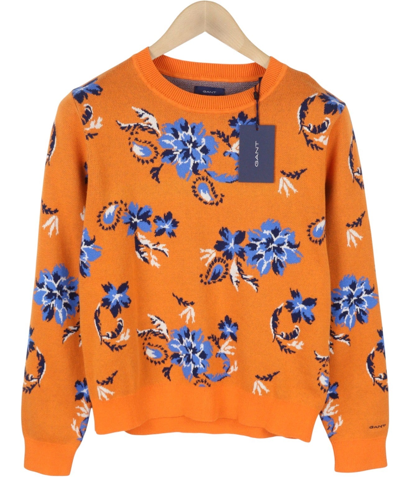 GANT Marine Paisley Knit Crew Women Jumper M Amberglow Floral Knit Pull On