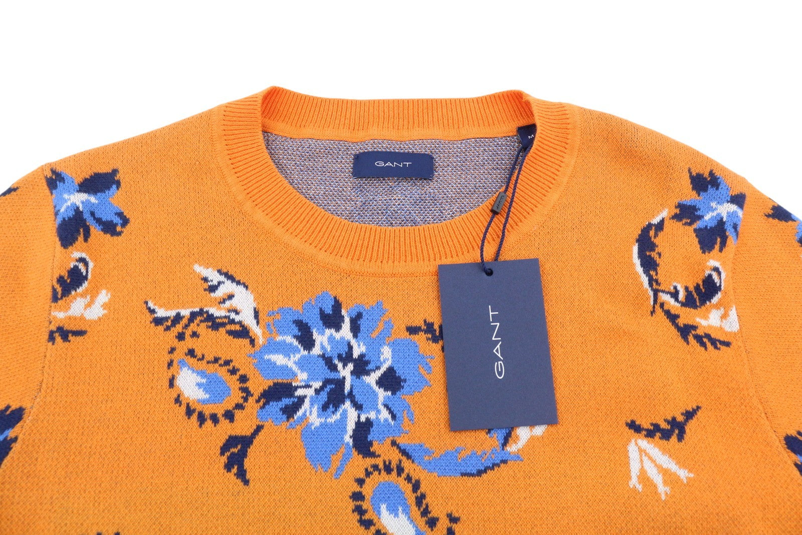 GANT Marine Paisley Knit Crew Women Jumper M Amberglow Floral Knit Pull On