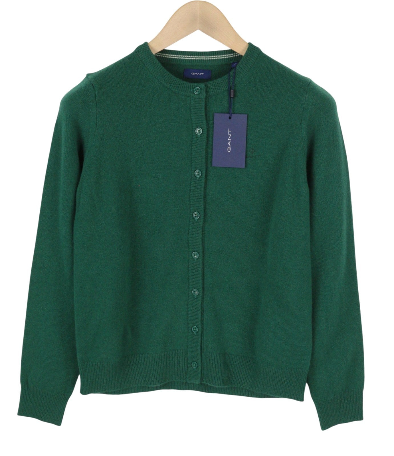 GANT Superfine Lambswool Crew Cardigan Women Jumper XS Ivy Green Button