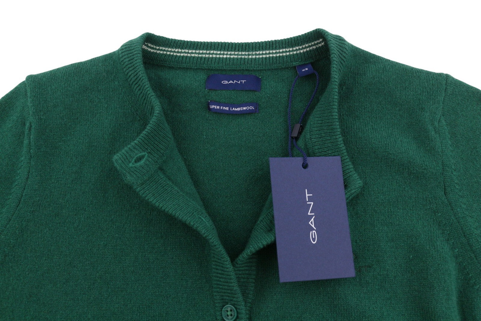 GANT Superfine Lambswool Crew Cardigan Women Jumper XS Ivy Green Button