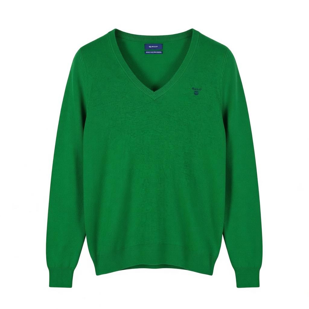 GANT Extrafine Lambswool V Neck Women Jumper S Lavish Green Knit Pull On