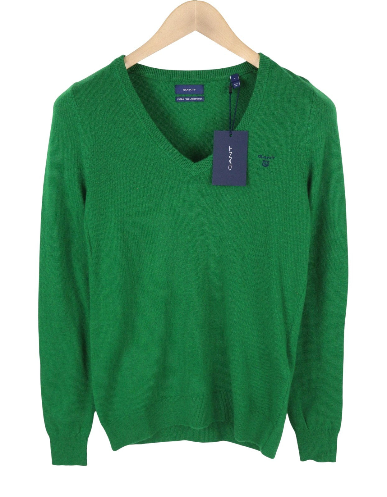 GANT Extrafine Lambswool V Neck Women Jumper S Lavish Green Knit Pull On