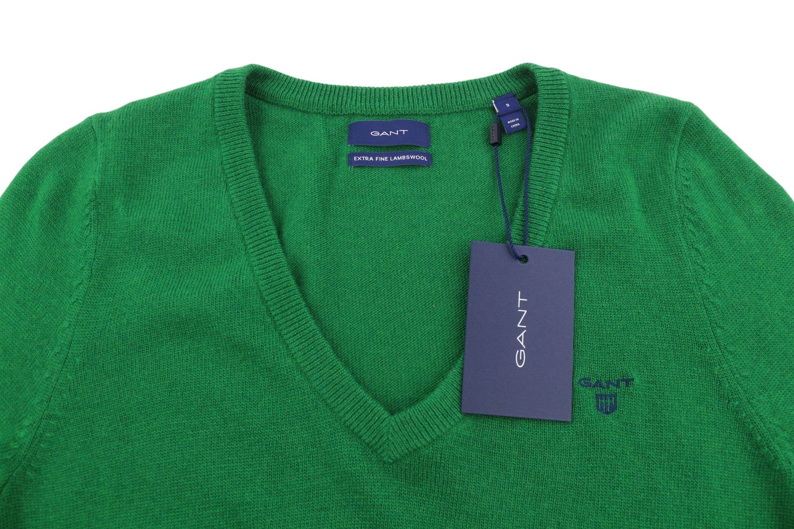 GANT Extrafine Lambswool V Neck Women Jumper S Lavish Green Knit Pull On