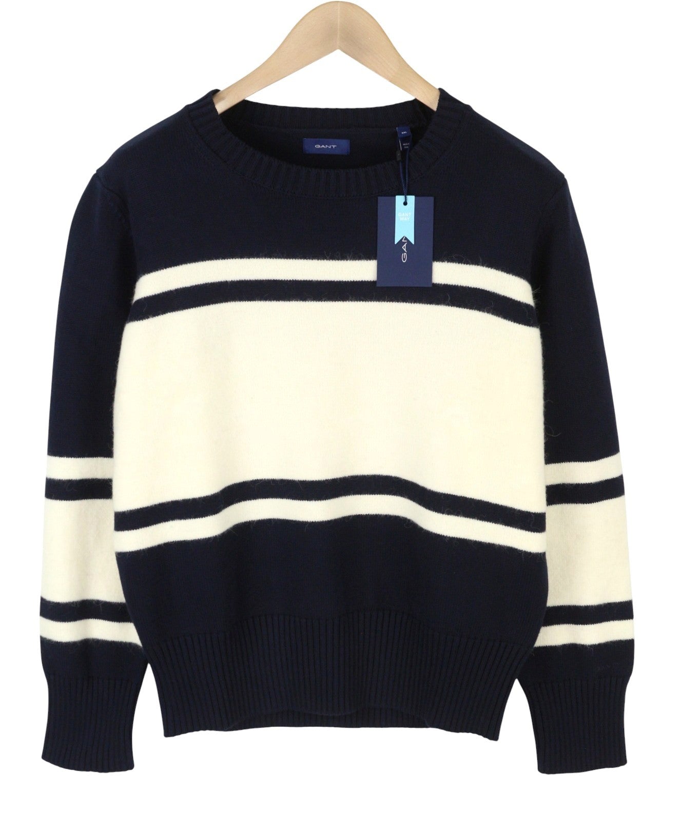 GANT Block Striped C Neck Women Jumper 2XL Evening Blue Alpaca Blend Knit