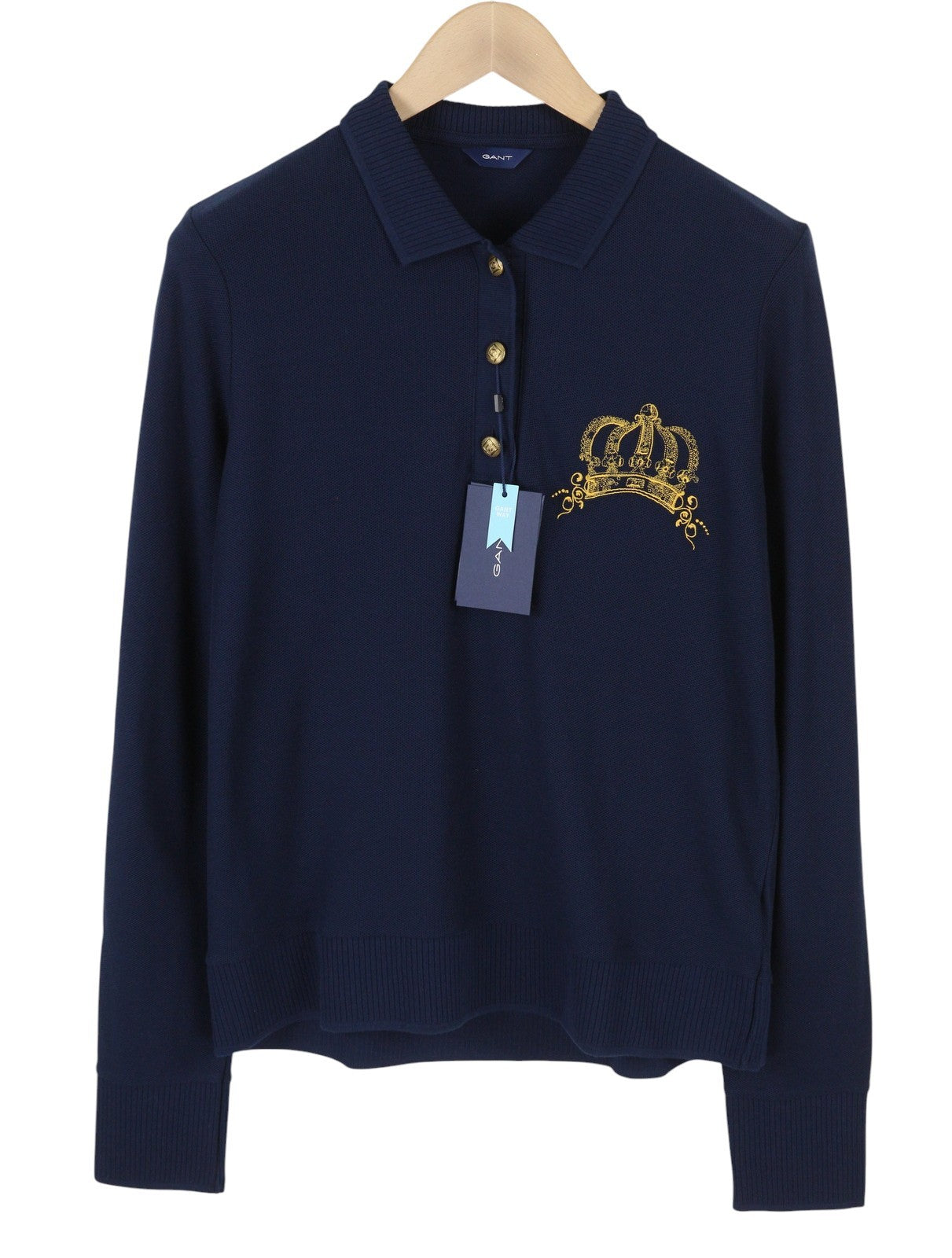 GANT Crown Embroidered Polo Pique Women Jumper XL Evening Blue Logo Polo