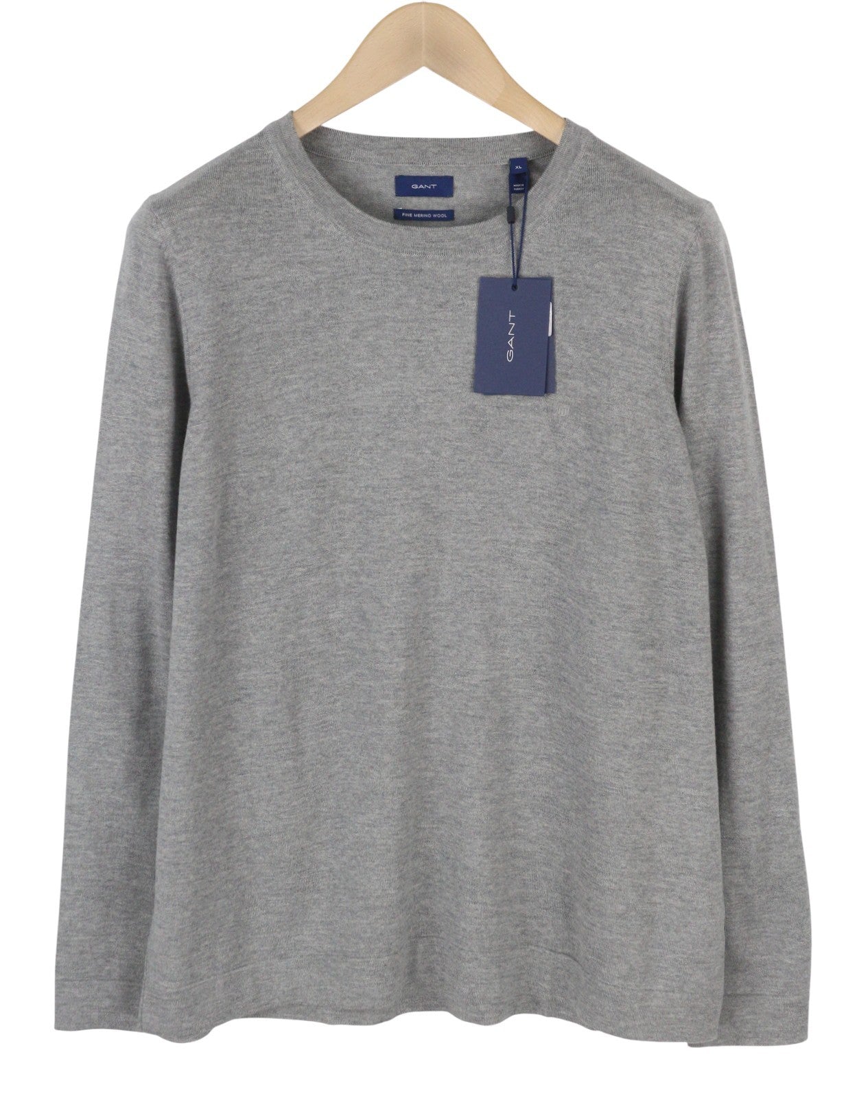 GANT Fine Merino Crew Women Jumper XL Grey Melange Tight Knit Pull On
