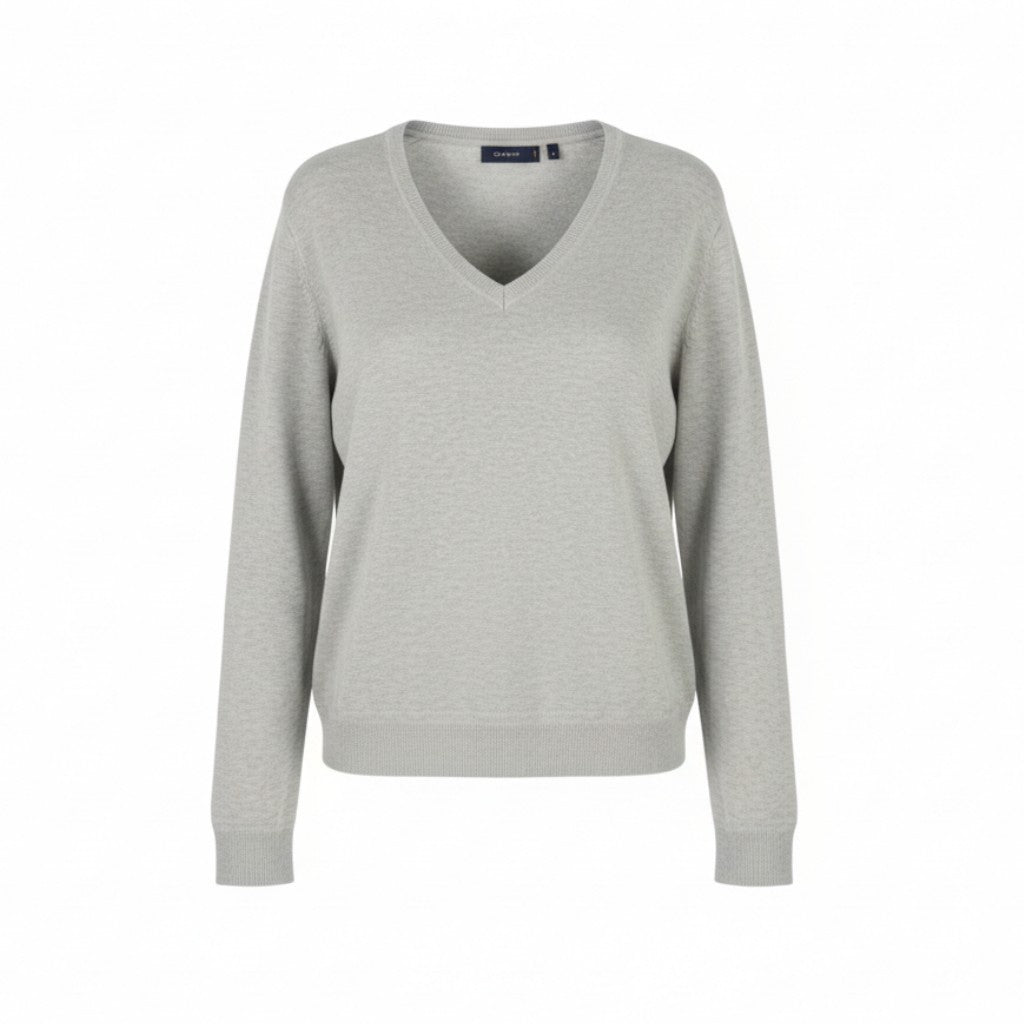 GANT Light Cotton V Neck Women Jumper 2XL Light Grey Melange Knit Pull On