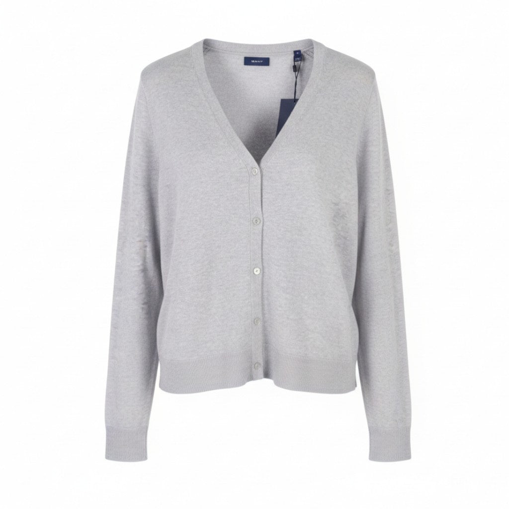 GANT Washable Merino Cardigan Women Jumper XL Light Grey Button Knit