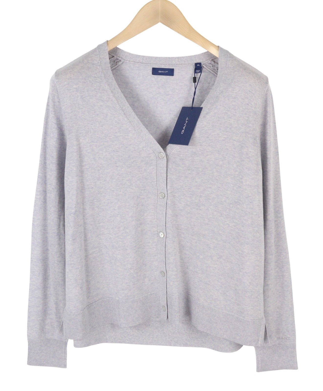 GANT Washable Merino Cardigan Women Jumper XL Light Grey Button Knit