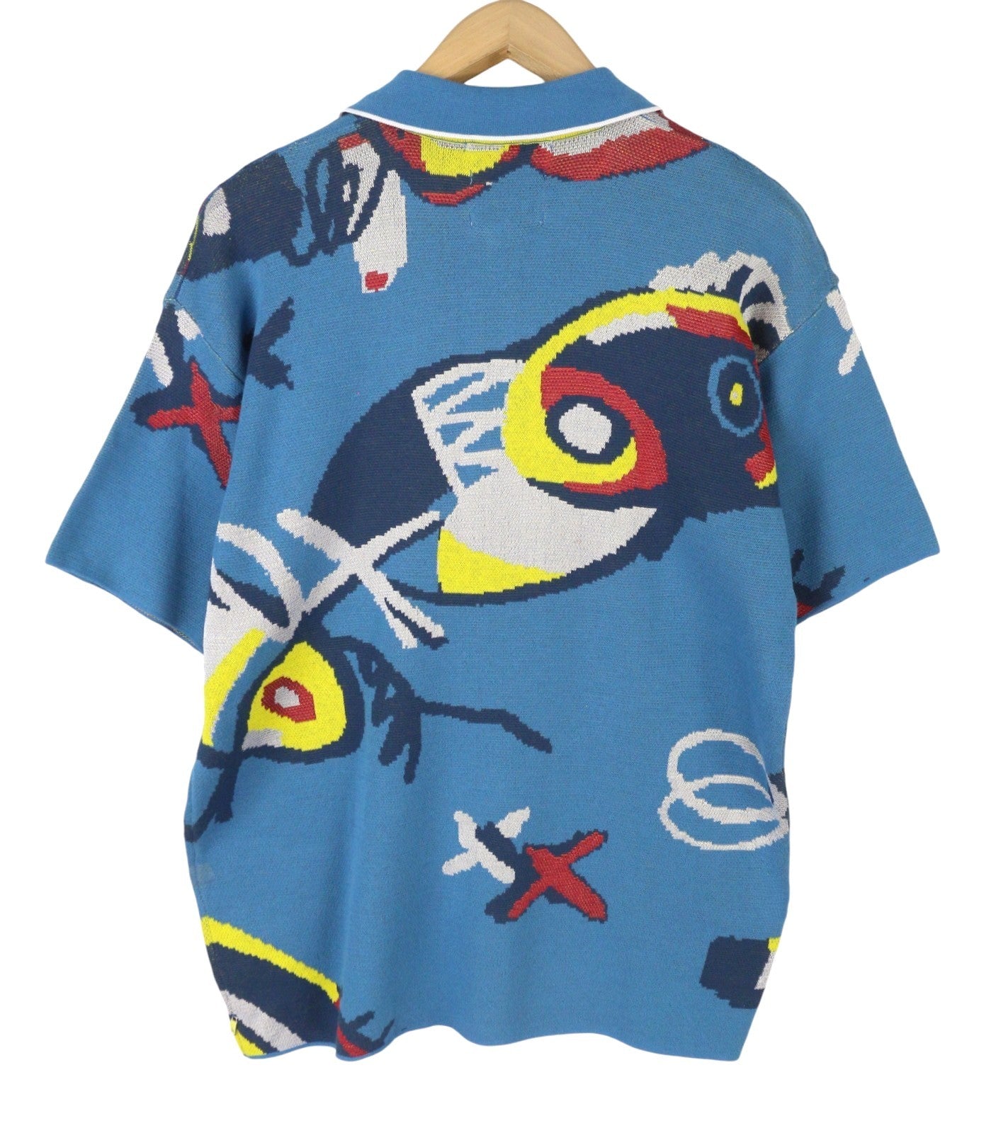SCOTCH & SODA Men Polos M Blue Patterned Knitted Half Zip Short Sleeved