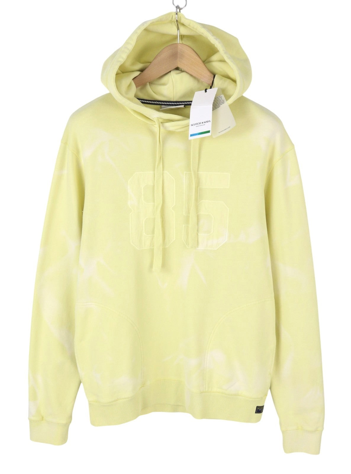 SCOTCH & SODA Men Hoodie M Yellow Faded Patterned Pockets Pull On