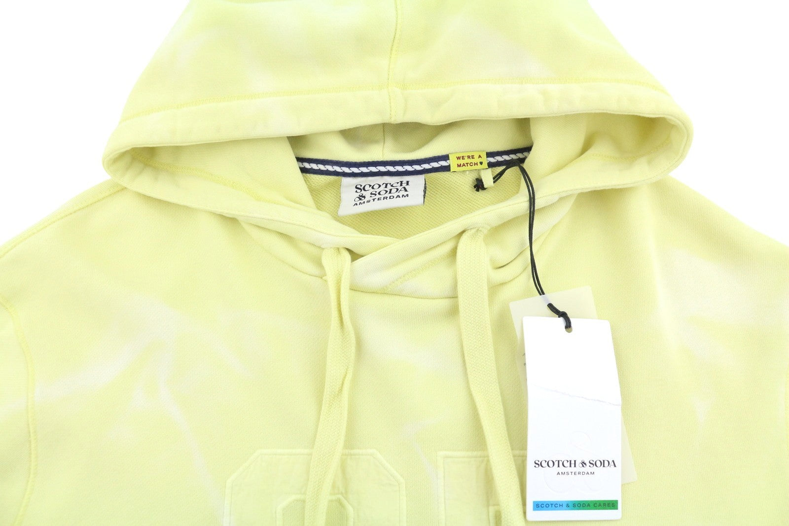 SCOTCH & SODA Men Hoodie M Yellow Faded Patterned Pockets Pull On