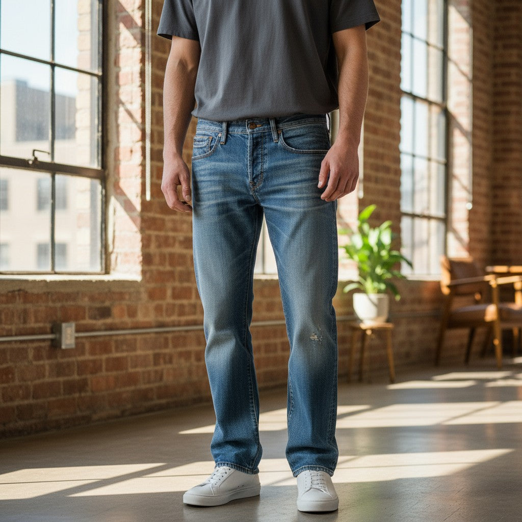 TAKESHY KUROSAWA Men's Jeans W34 Tapered Blue Cotton Washed Aged 5 Pockets