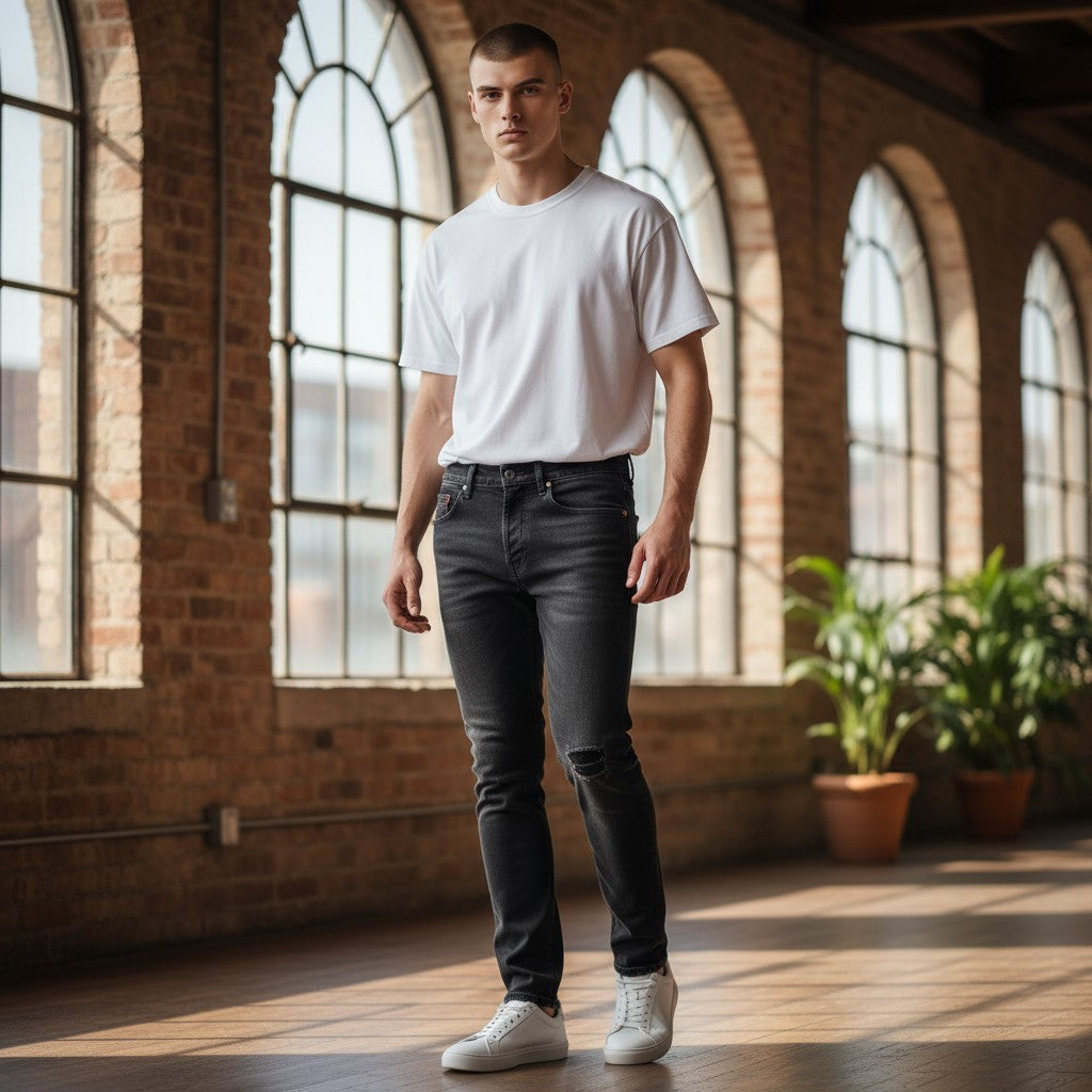 DIESEL D-Eetar 069DV W29/L30 Men Jeans Tapered Ripped Black Button Fly Denim