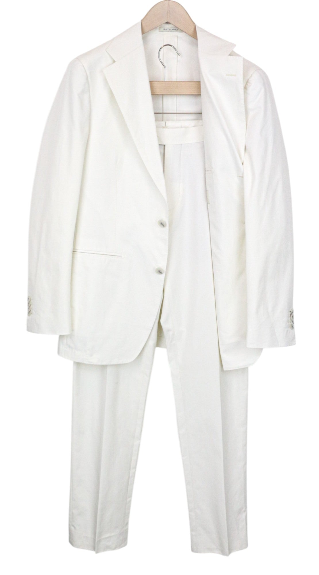 SUITSUPPLY Havana Men's Suit UK38R Slim White 2-Piece Pure Cotton Twill Jetted