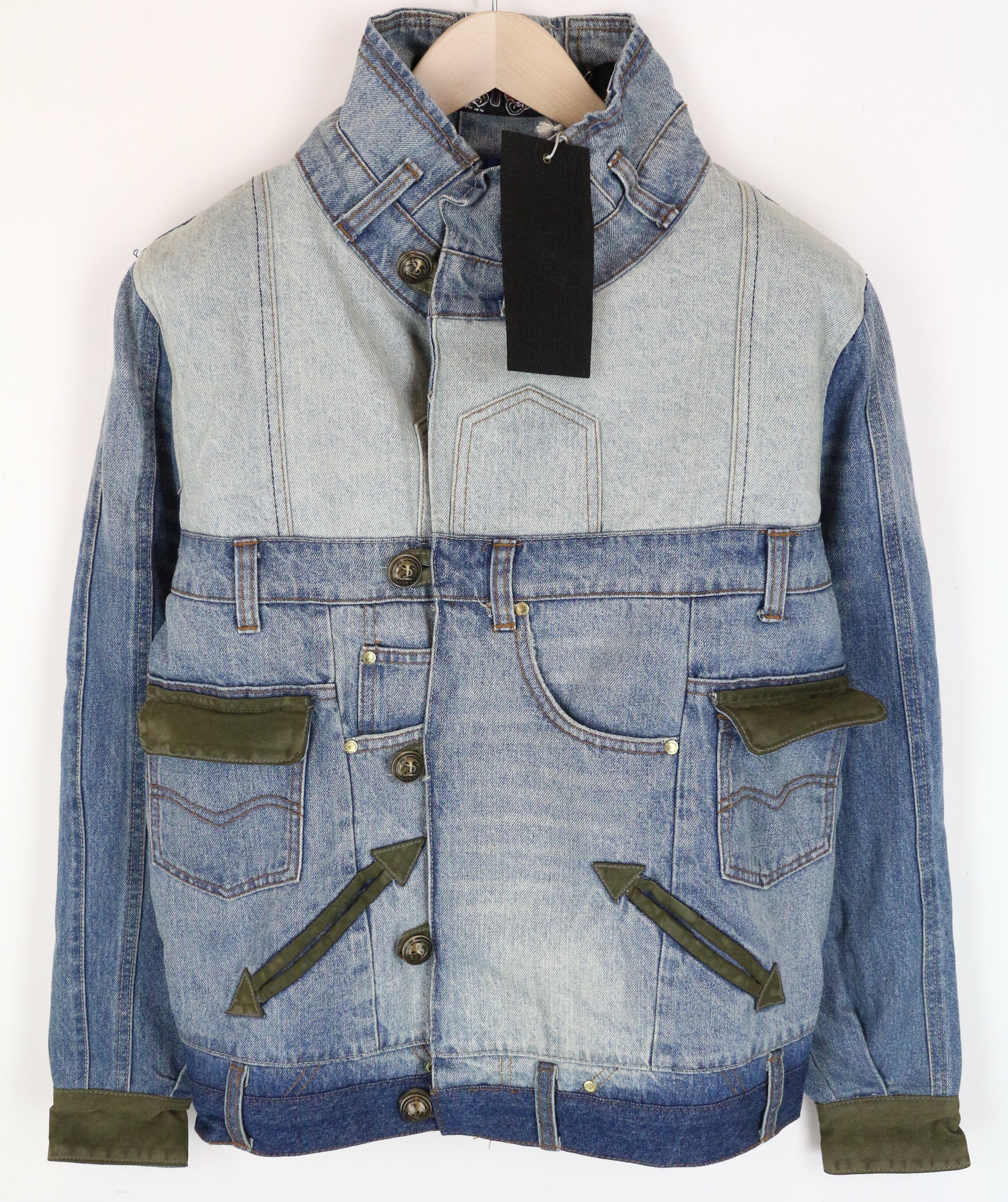 DESIGUAL Blue Denim Jacket 38 Women's Geisha Sequins Pure Cotton Washed Look