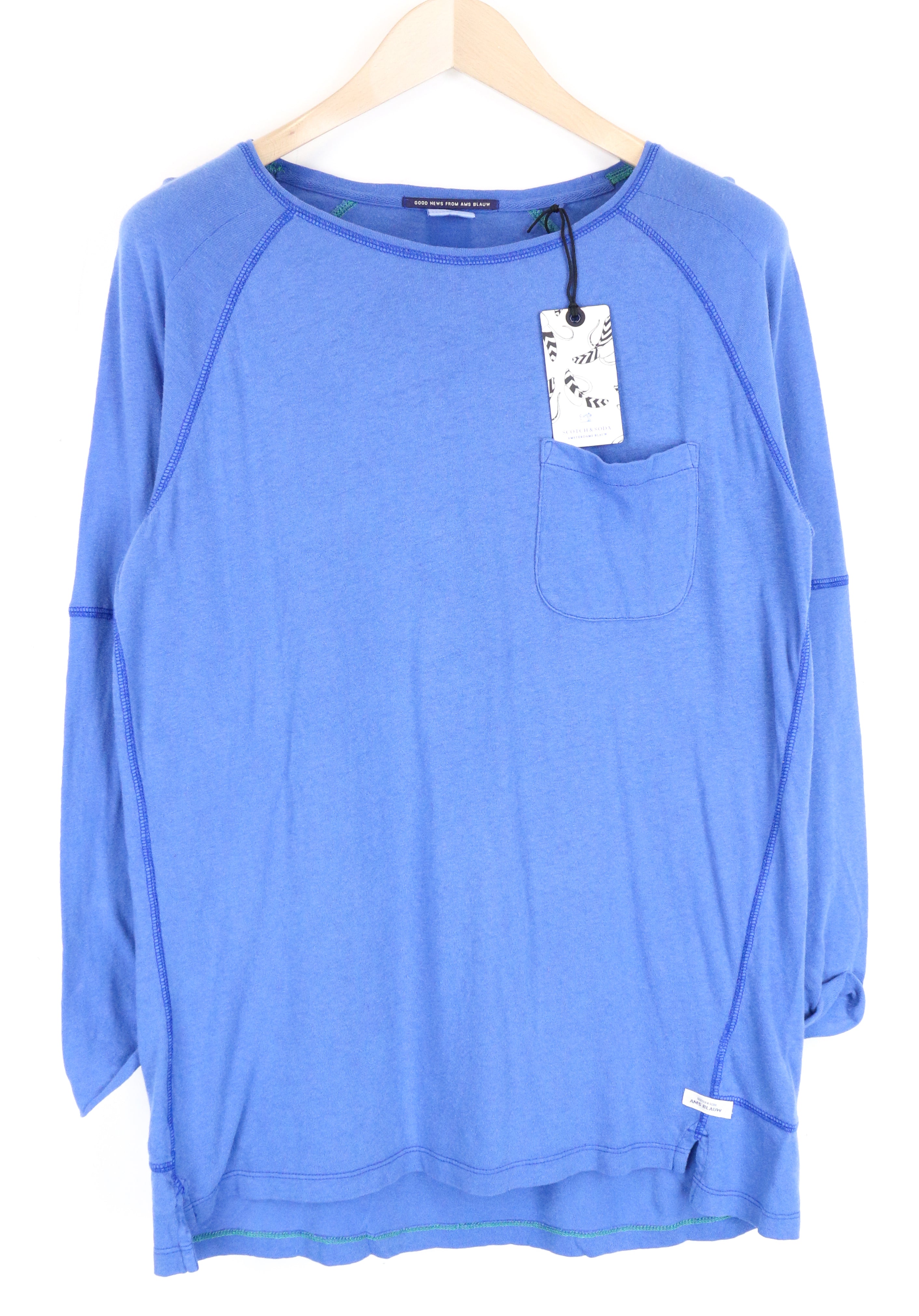 SCOTCH & SODA Ams Blauw Men's T-Shirt Blue ~M 3/4 Sleeve Casual Pocketed