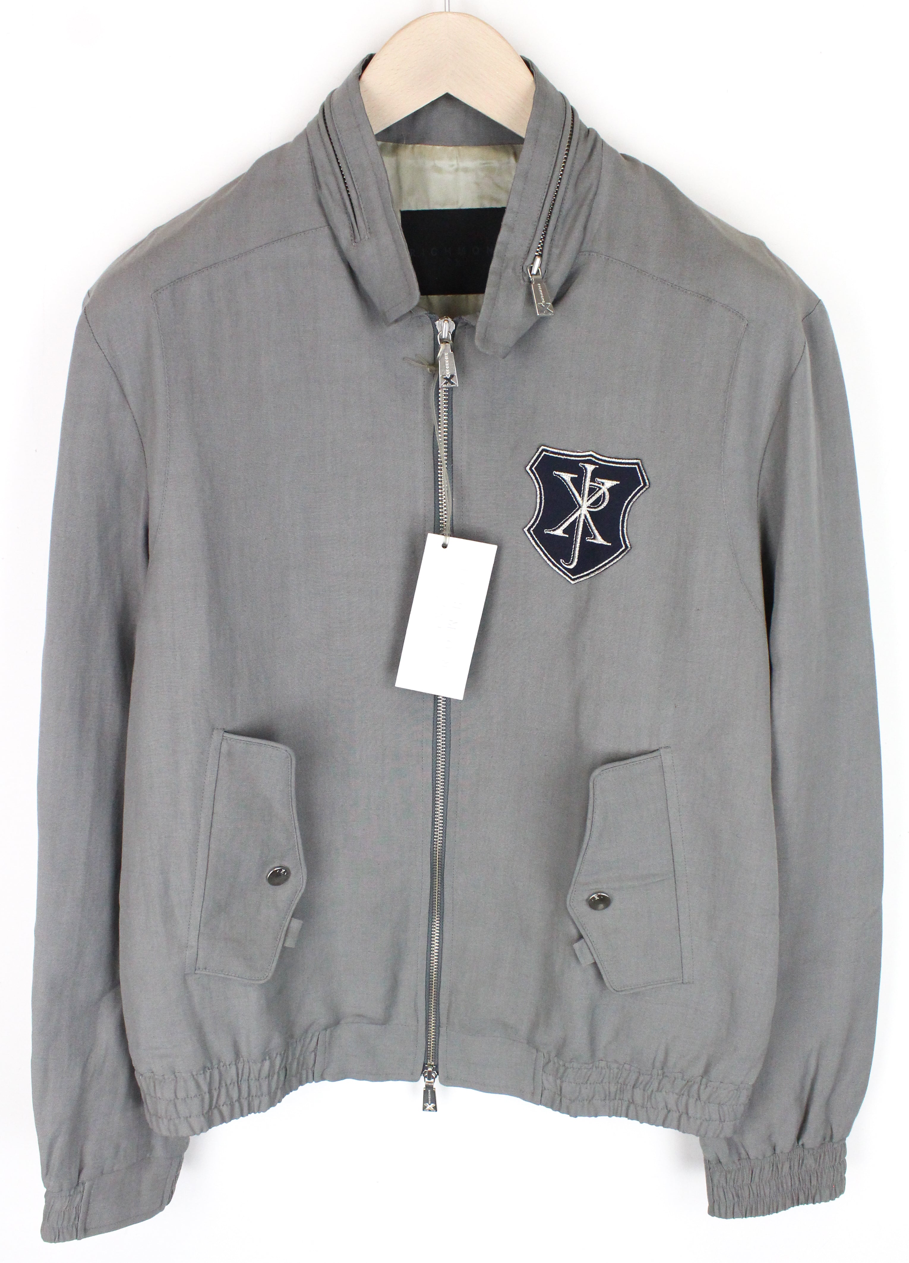 RICHMOND Men's Jacket 48 Grey Linen Blend Lined Single-Breasted Long Sleeve