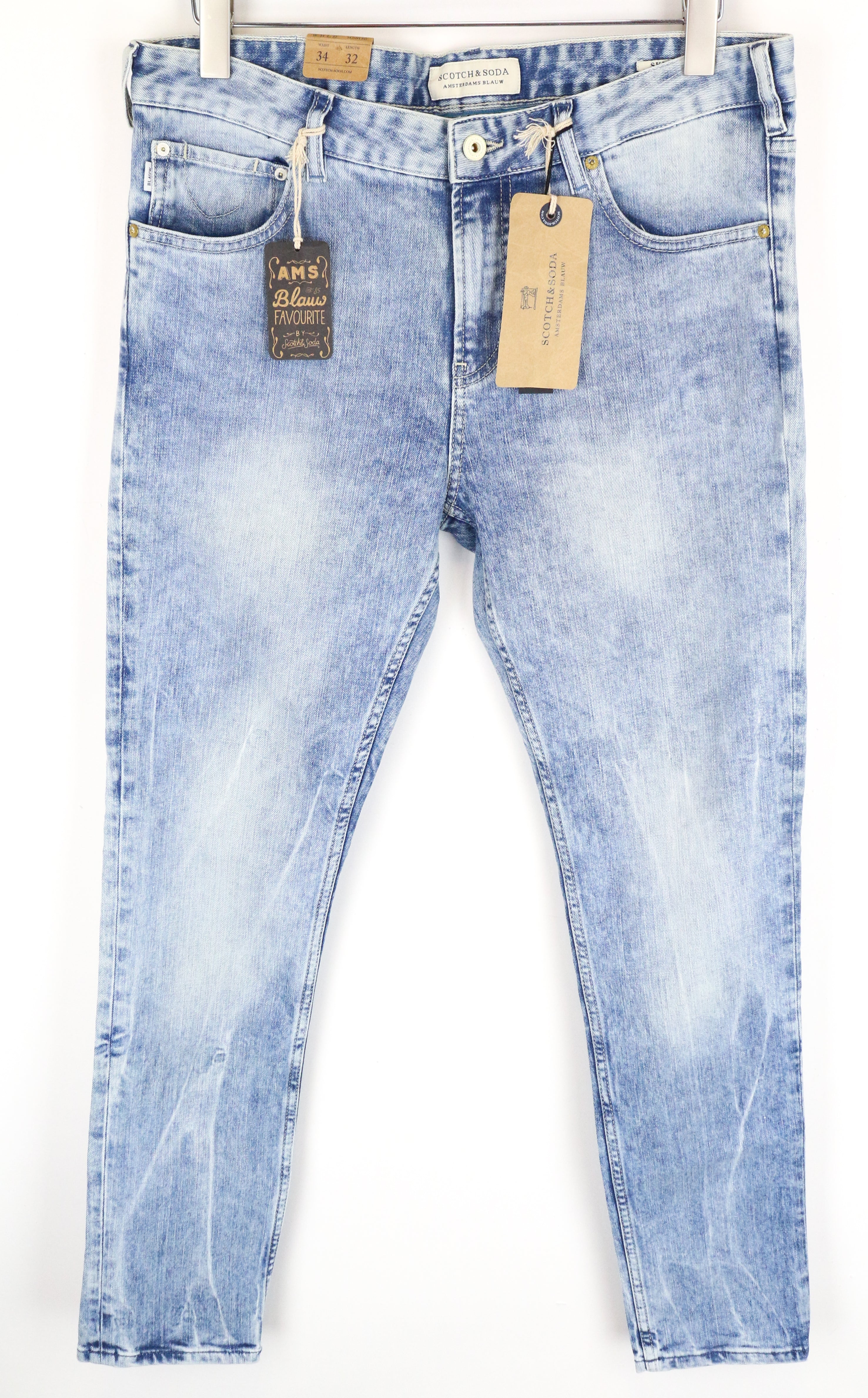 SCOTCH & SODA Skim Men Jeans W34/L34 Blue Cotton Stretch Skinny Fit Washed