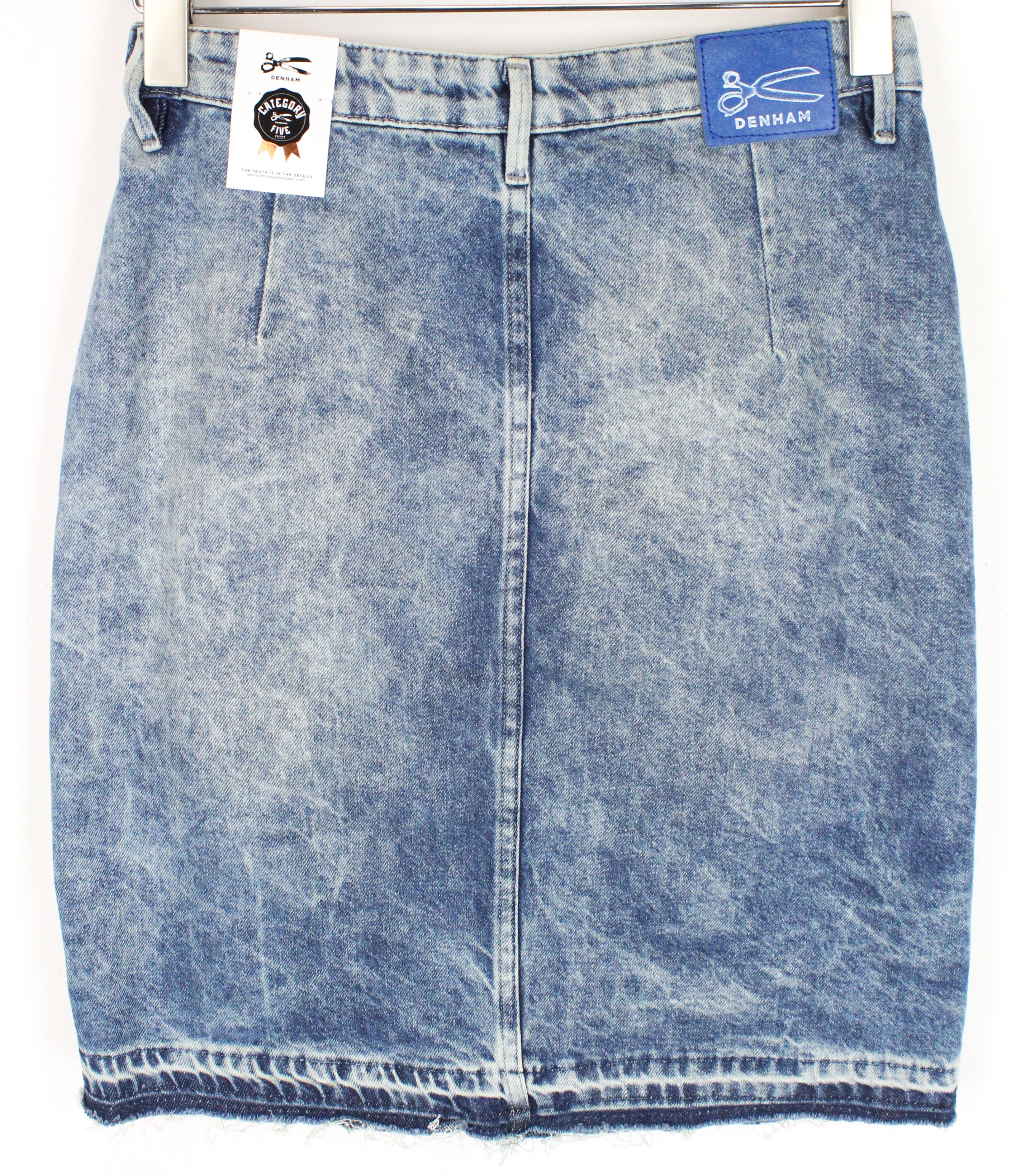 DENHAM Bo Women Skirt W25 Blue Pure Cotton Washed Buttoned Denim