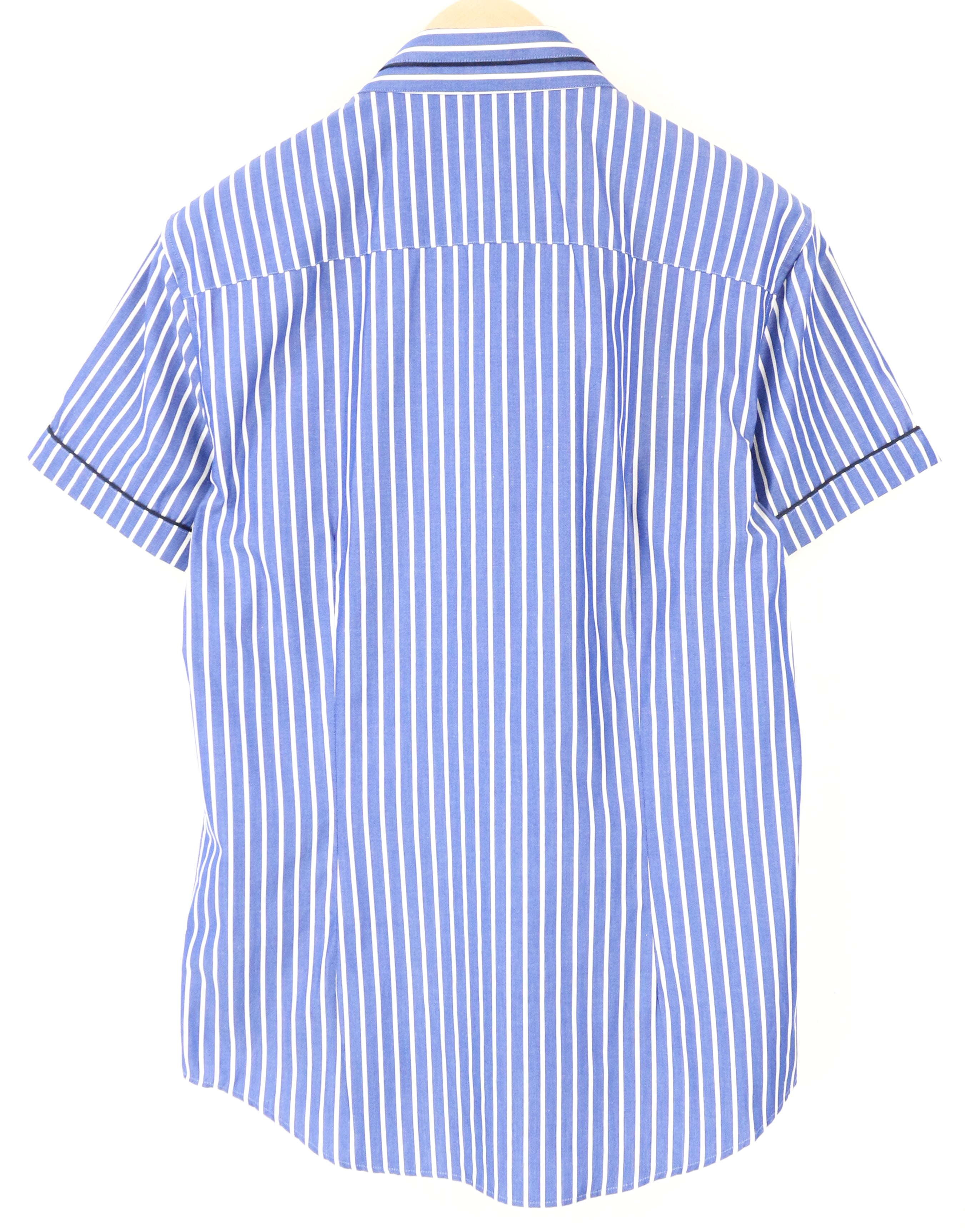RICHMOND Men's Blue Shirt 48 Striped Cotton  Short Sleeve Pocket