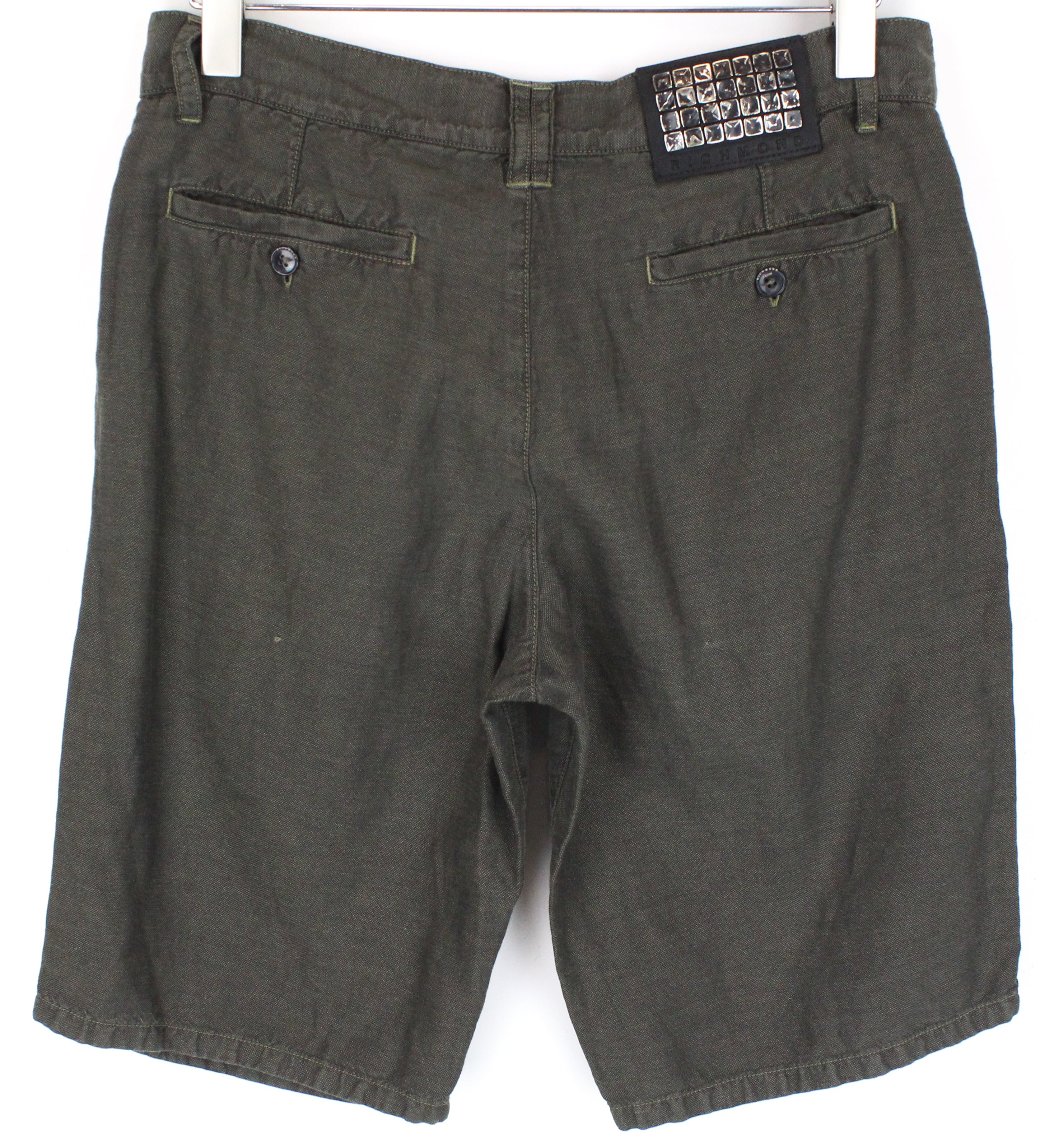 RICHMOND Men's Shorts 48 Green Cotton Linen Summer Casual Flat Front Shorts