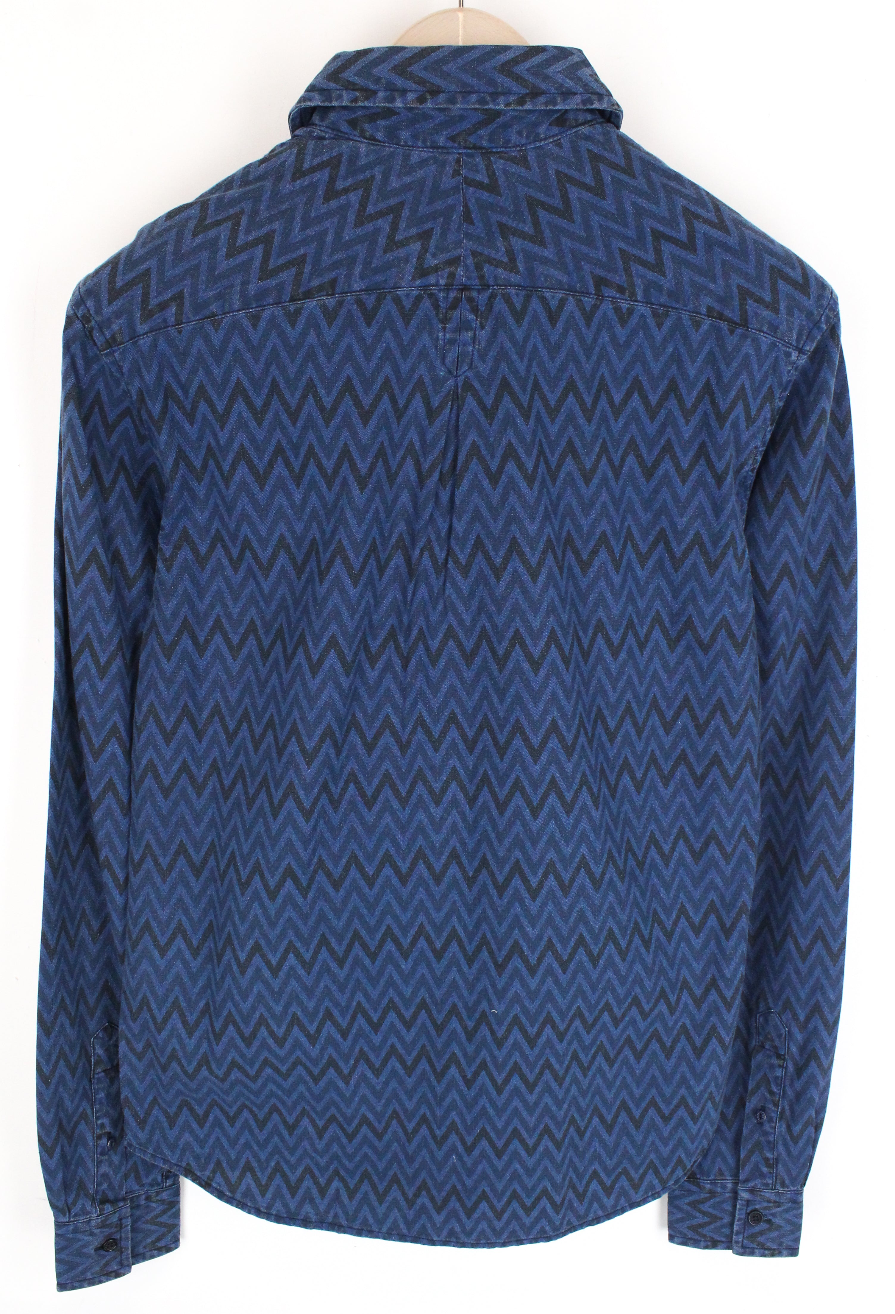 SCOTCH & SODA Ams Blauw Men Shirt S Blue Pure Cotton Denim Style Patterned