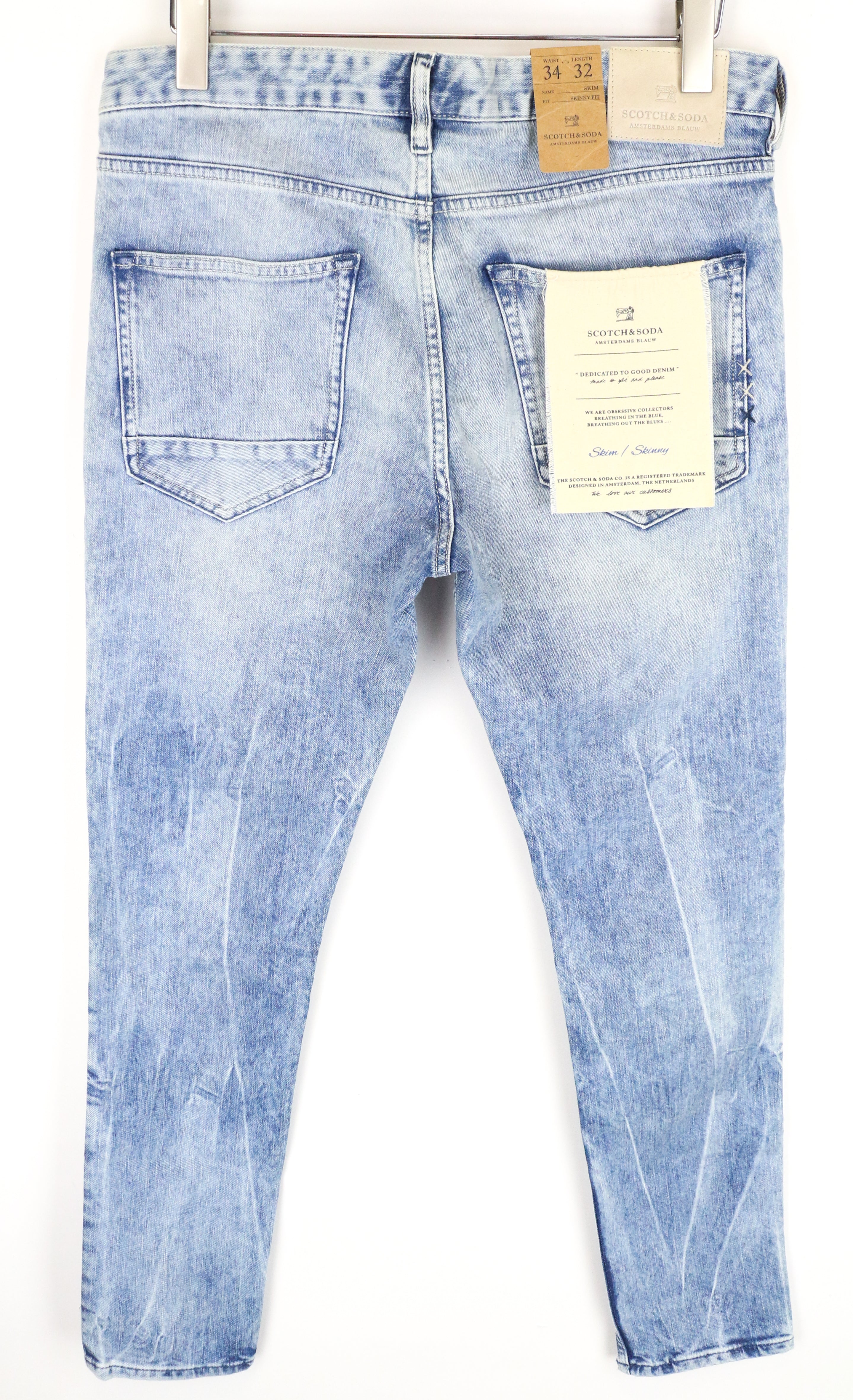 SCOTCH & SODA Skim Men Jeans W34/L34 Blue Cotton Stretch Skinny Fit Washed