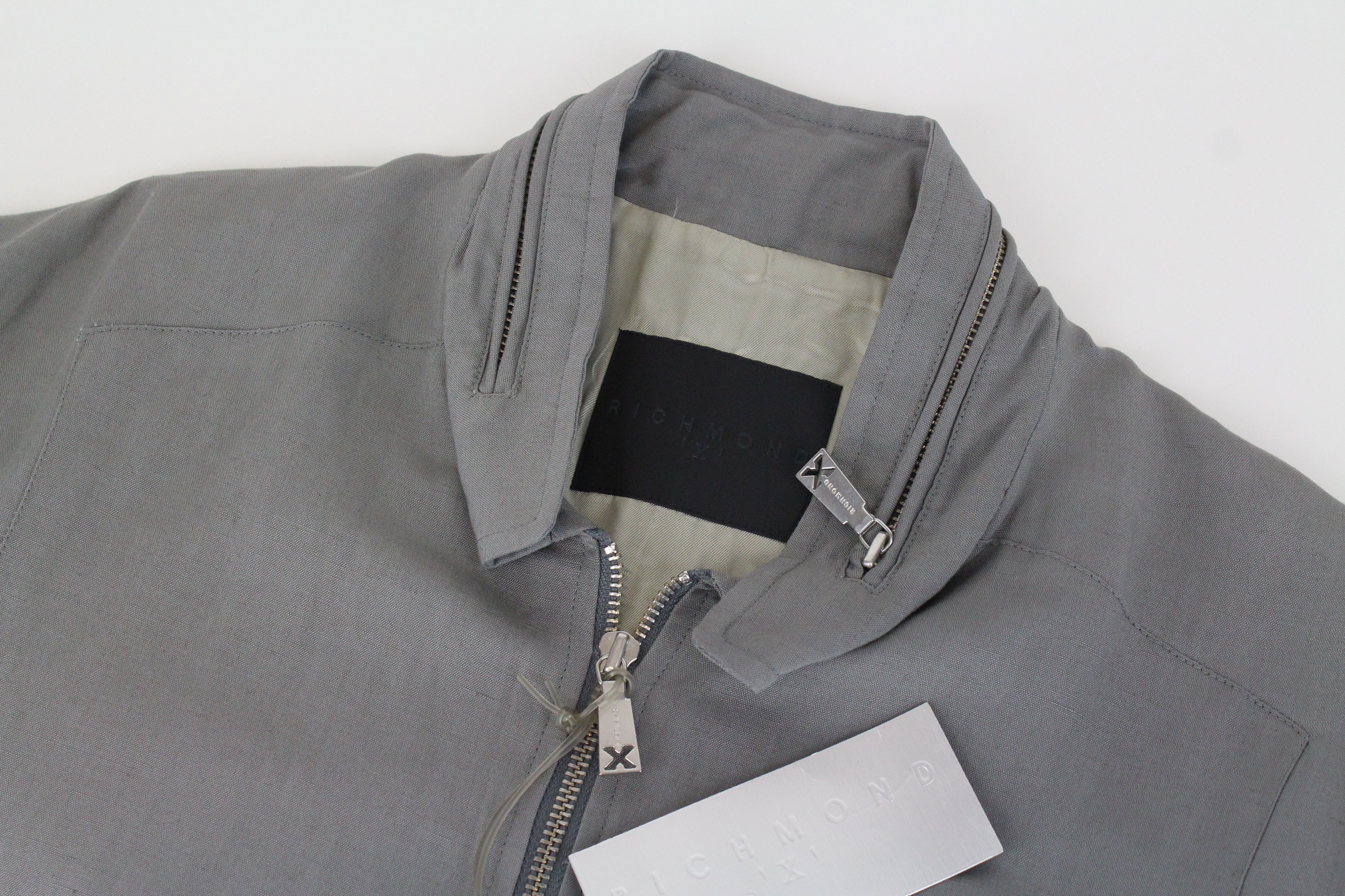 RICHMOND Men's Jacket 48 Grey Linen Blend Lined Single-Breasted Long Sleeve