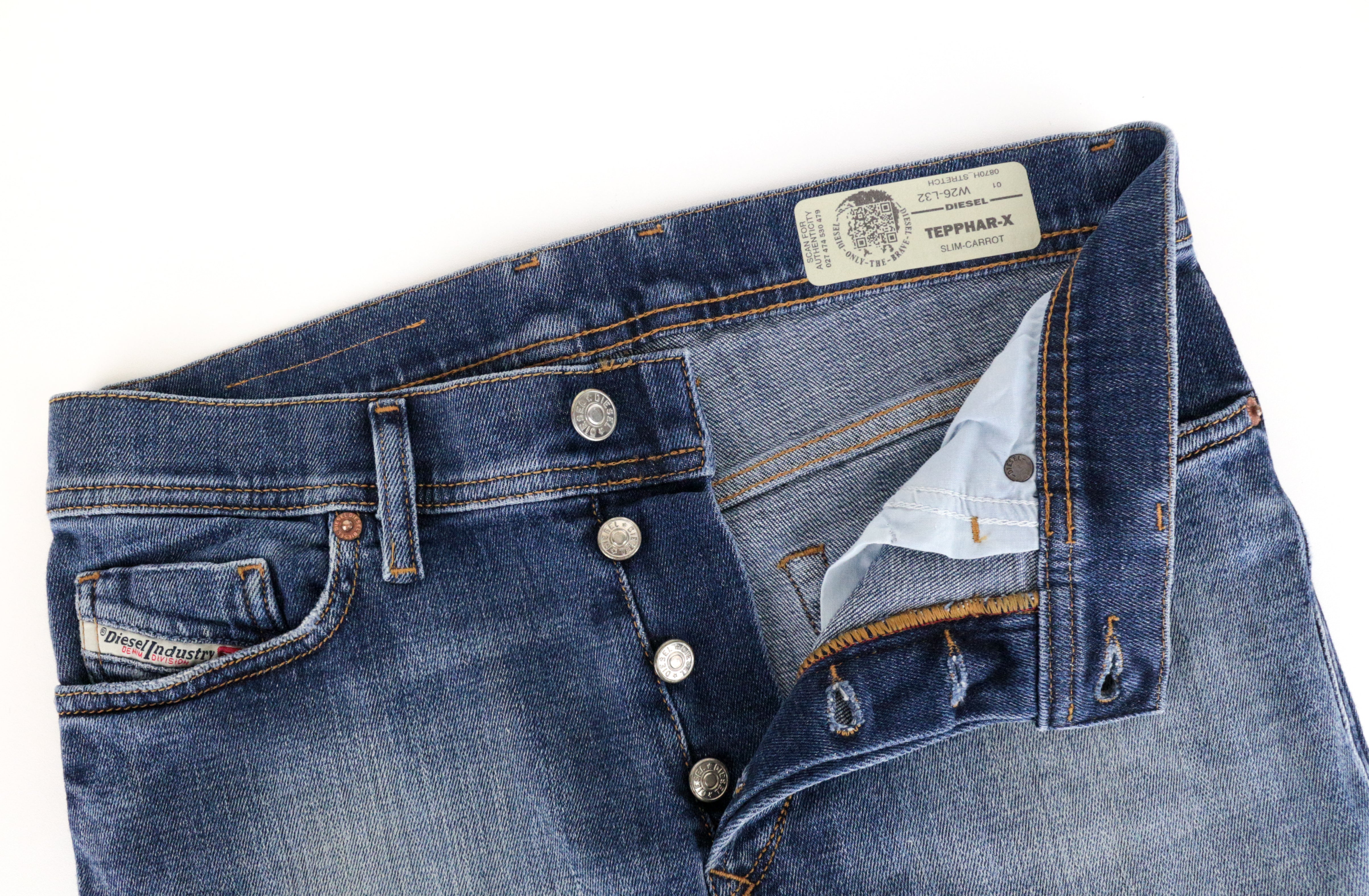 DIESEL Tepphar-X 0870H W26 L32 Carrot Slim Blue Cotton Stretch Jeans