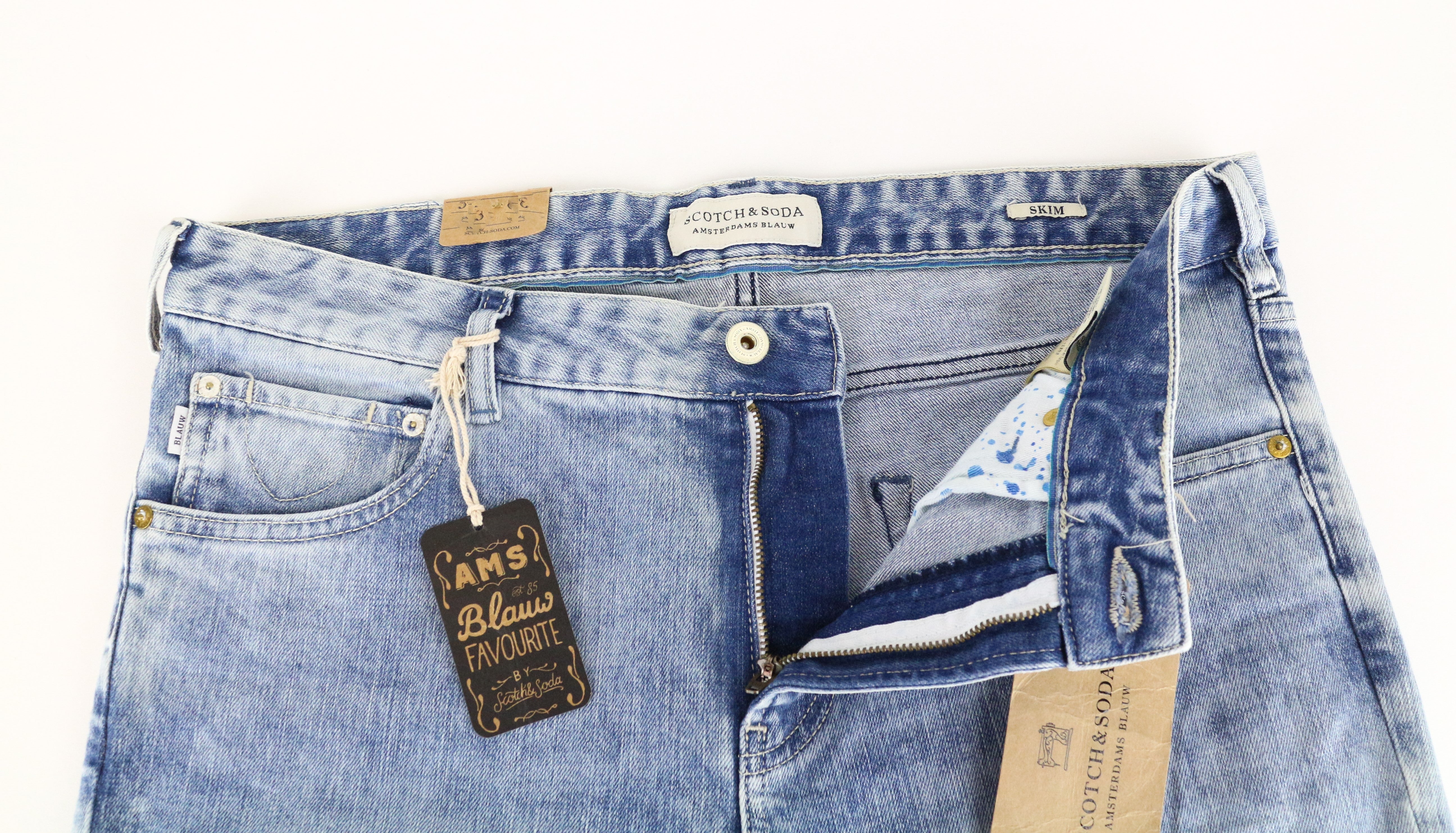 SCOTCH & SODA Skim Men Jeans W34/L34 Blue Cotton Stretch Skinny Fit Washed