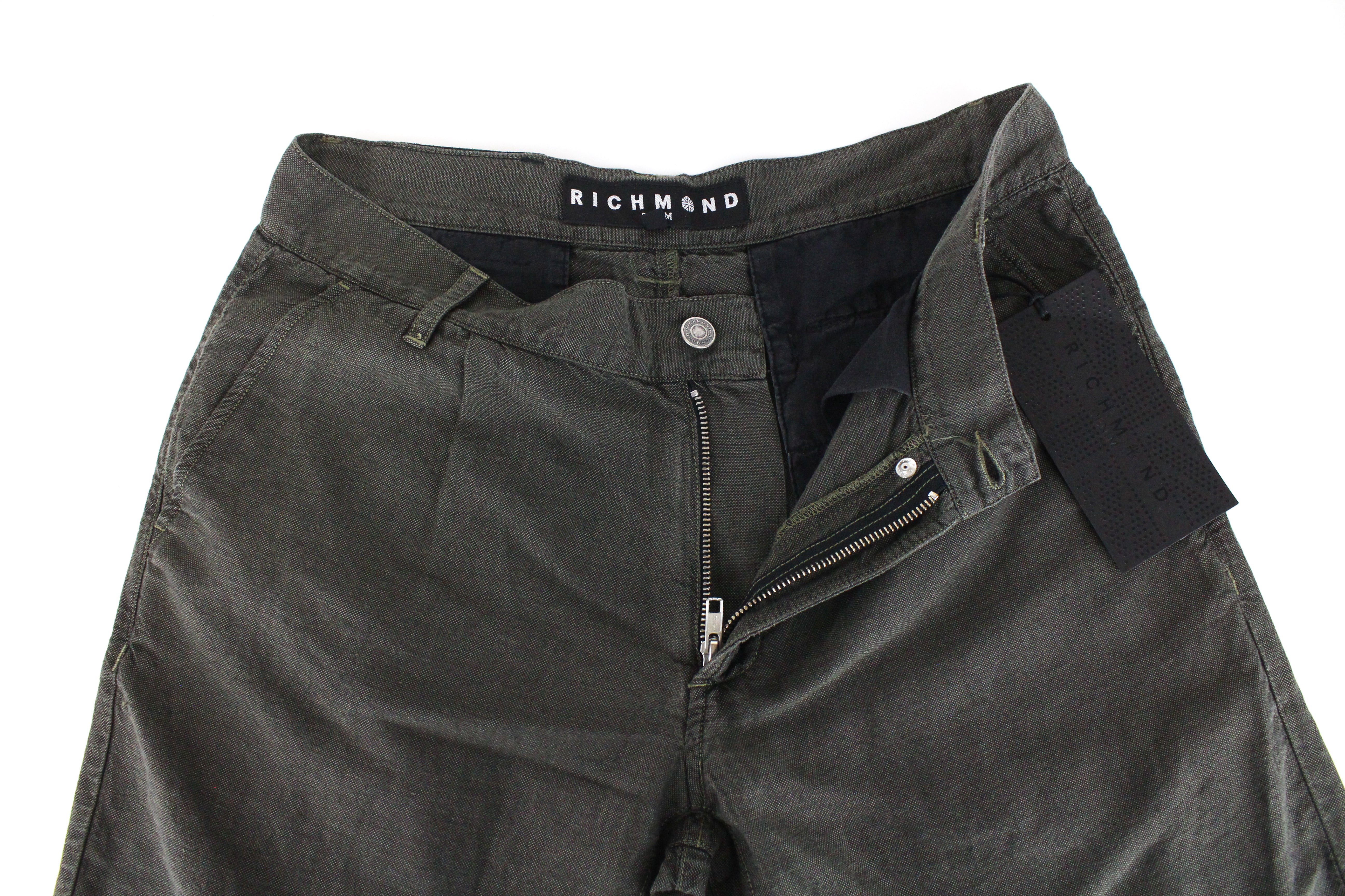 RICHMOND Men's Shorts 48 Green Cotton Linen Summer Casual Flat Front Shorts