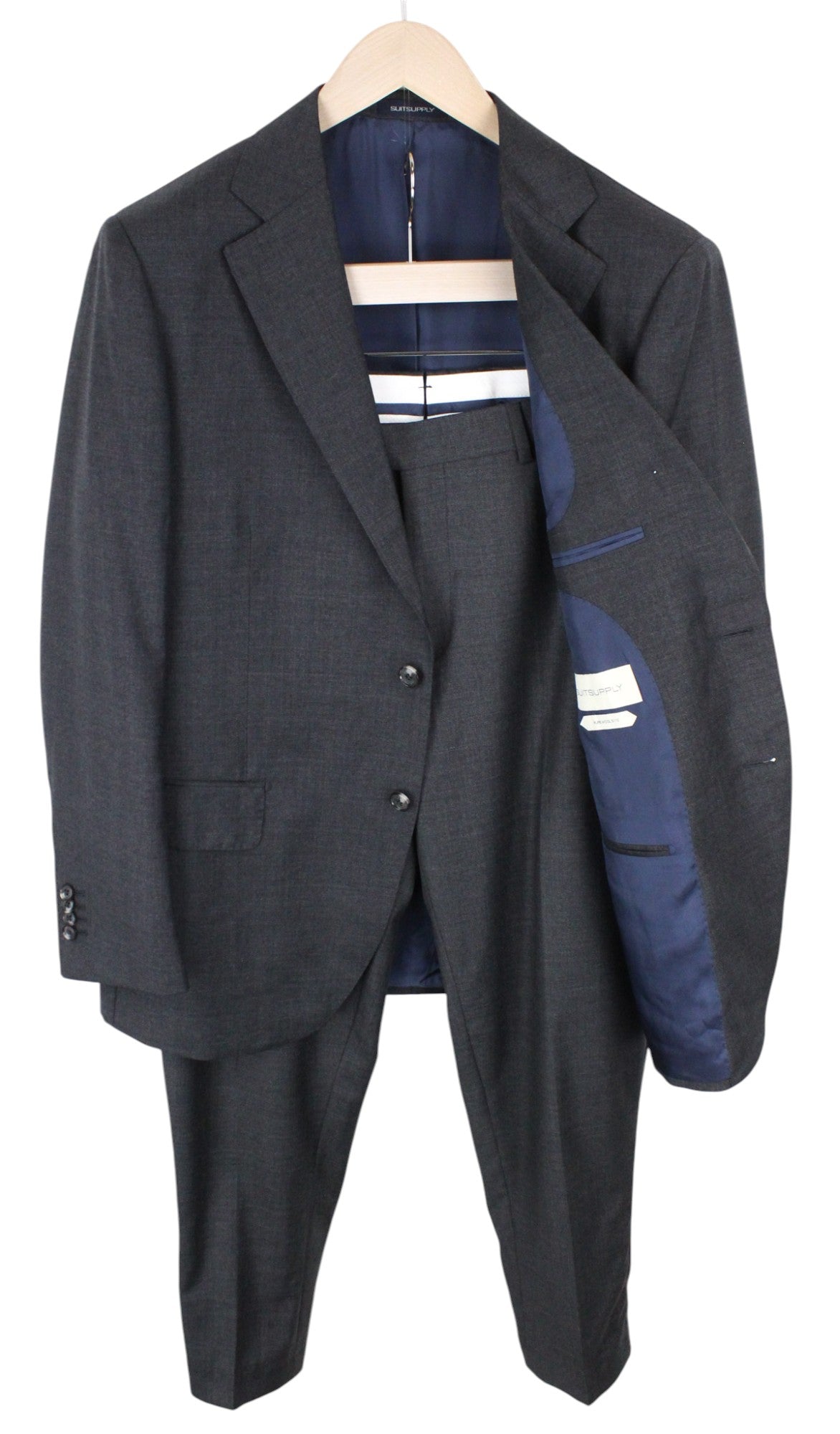 SUITSUPPLY Lazio Men's Suit UK44S Grey Wool S110s Slim Sharkskin 2-Piece