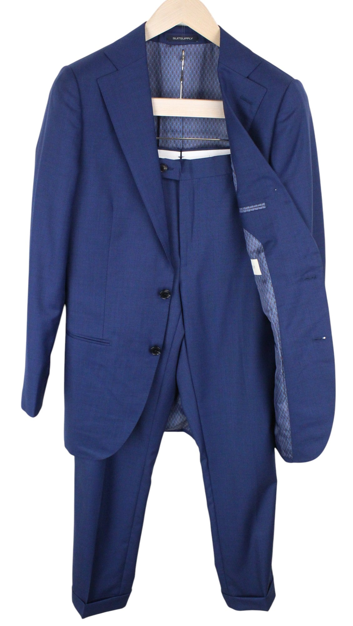 SUITSUPPLY La Spalla Men's Suit UK36L Wool S110s Mid-Blue Sharkskin 2-Piece