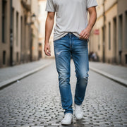 TAKESHY KUROSAWA Men Jeans W34 Slim Blue Cotton Painted Washed Fit Pants