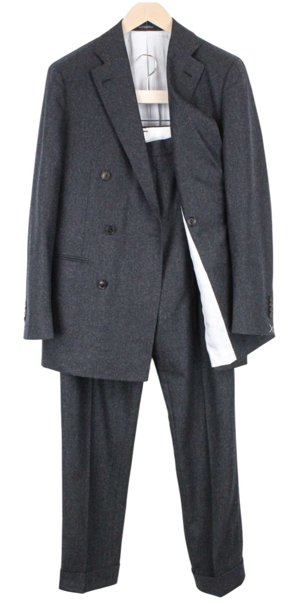 SUITSUPPLY La Spalla Suit UK38R Grey Wool Flannel Slim Two-Piece Circular Style