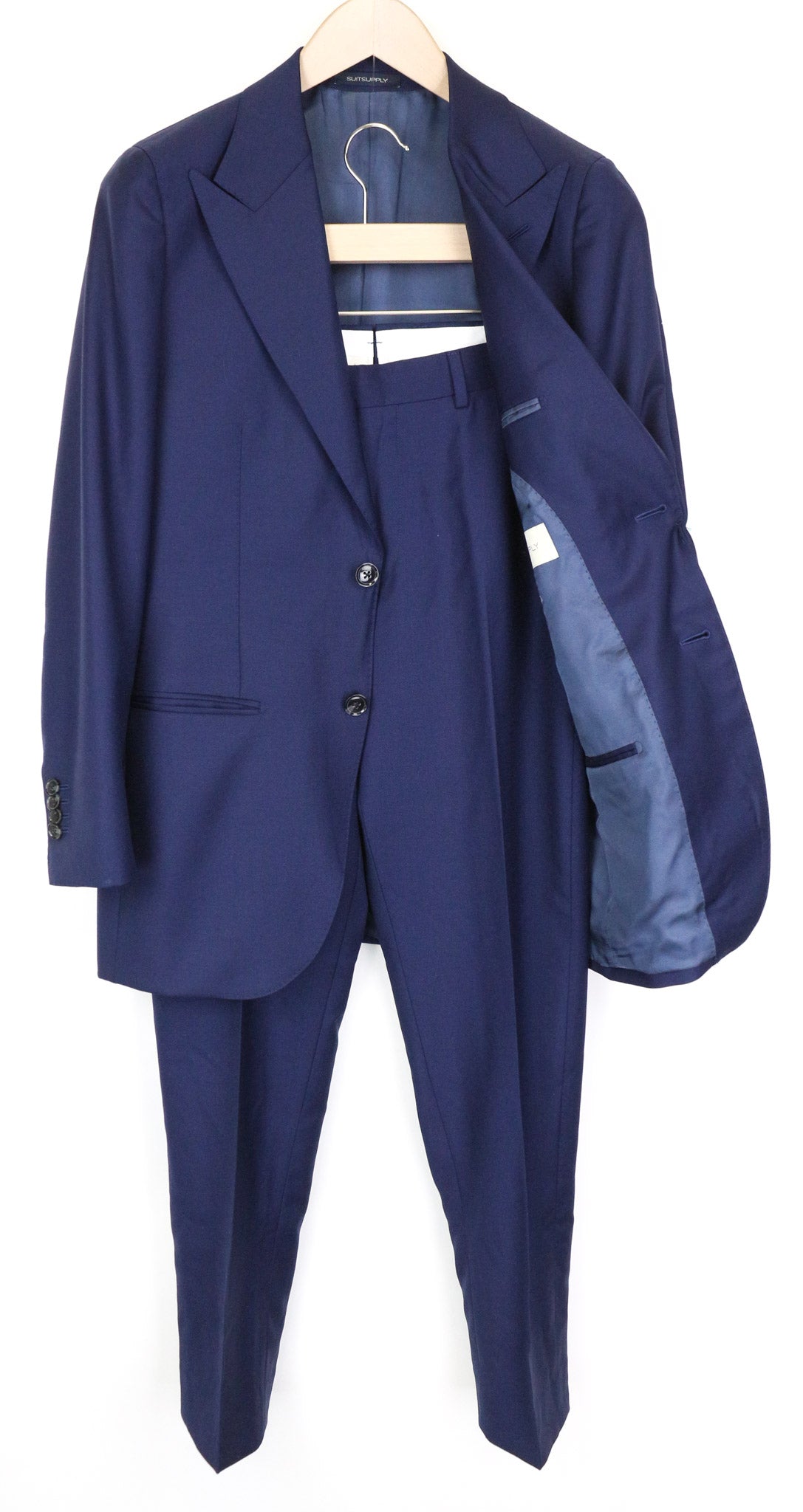 SUITSUPPLY La Spalla Men Suit UK34R Blue 2 Pc Slim Wool S110s