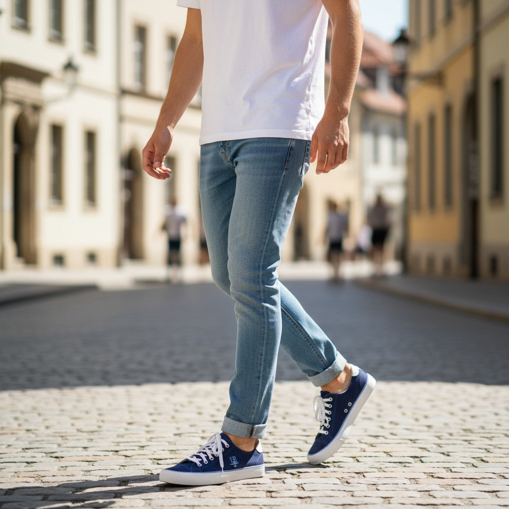 HARMONT & BLAINE Men's Sneakers EU42 Blue Denim-Like Embroidered Low Top Logo