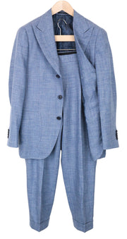 SUITSUPPLY La Spalla Men's UK36S Suit Wool Silk Linen Blue Slim 2-Piece