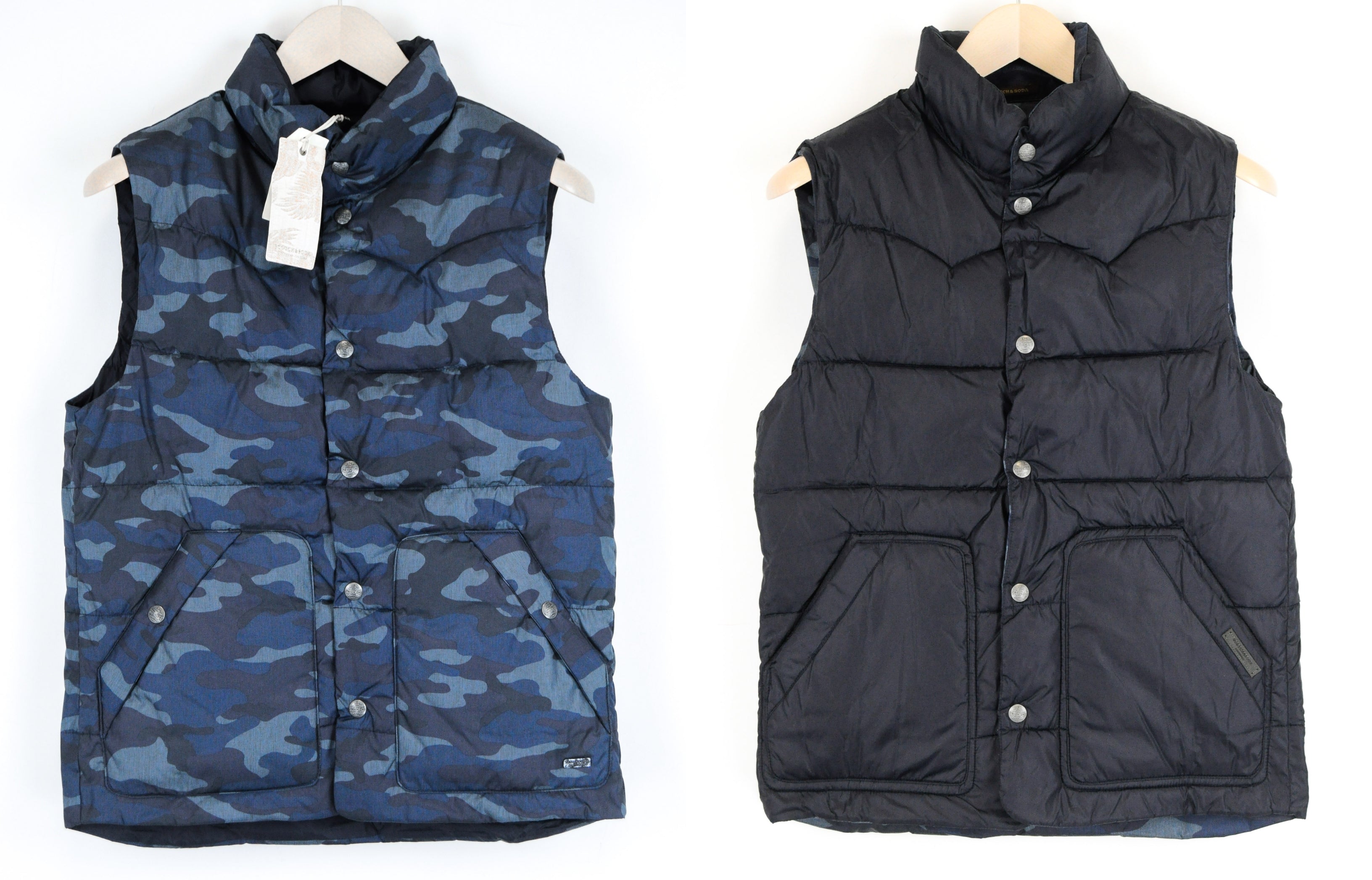SCOTCH & SODA Men Gilet S Blue Military Pattern Reversible Casual Waistcoat