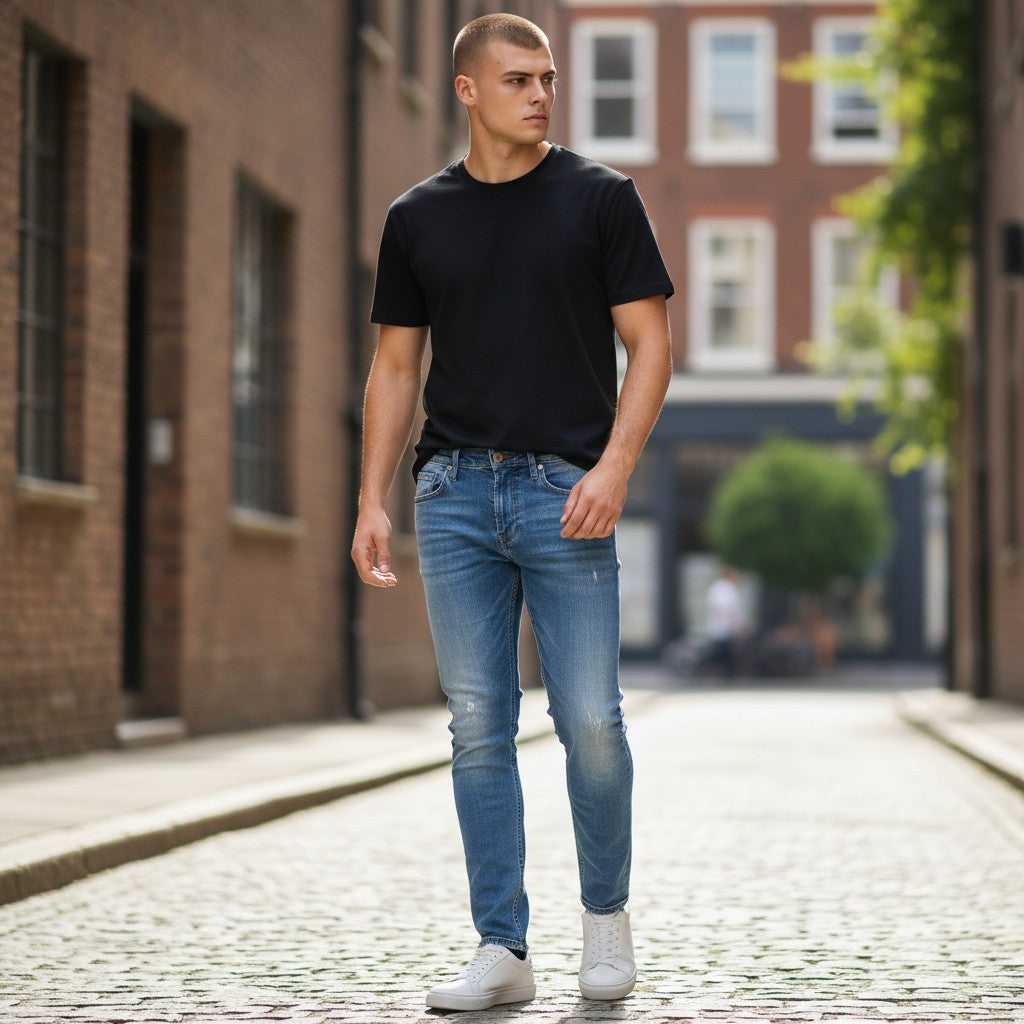 TAKESHY KUROSAWA Men's Jeans W32 Slim Distressed Washed Blue Stretchy Denim